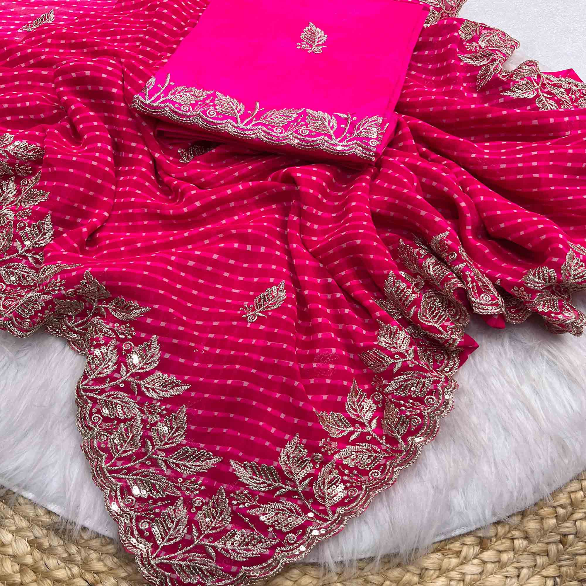 Pink Bandhani Georgette Saree Enhanced with Lavish Embroidered Border - Image 3