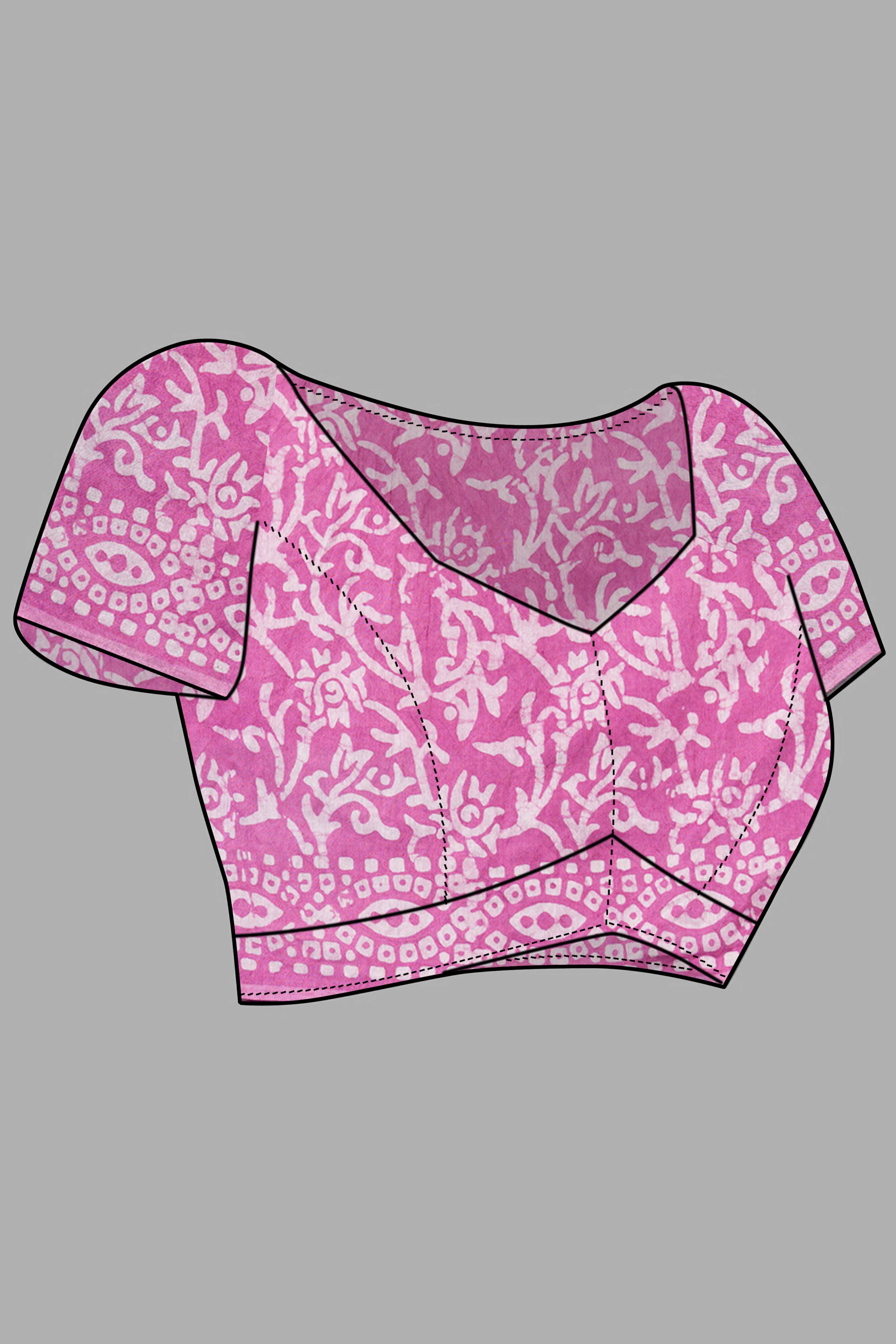 Pink Batik Printed Chanderi Cotton Silk Saree - Image 7