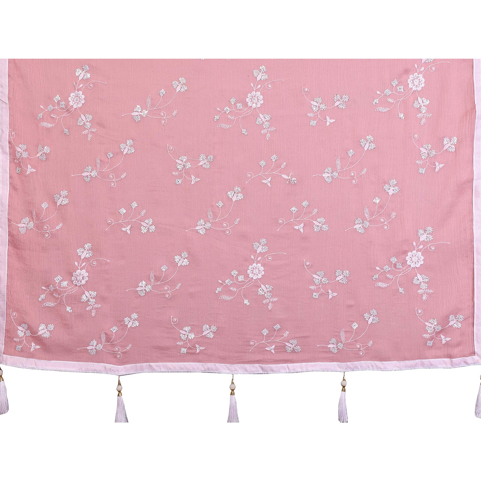 Pink Bloom Saree adorned with Moss Floral Embroidery and Delicate Lace Border - Image 8