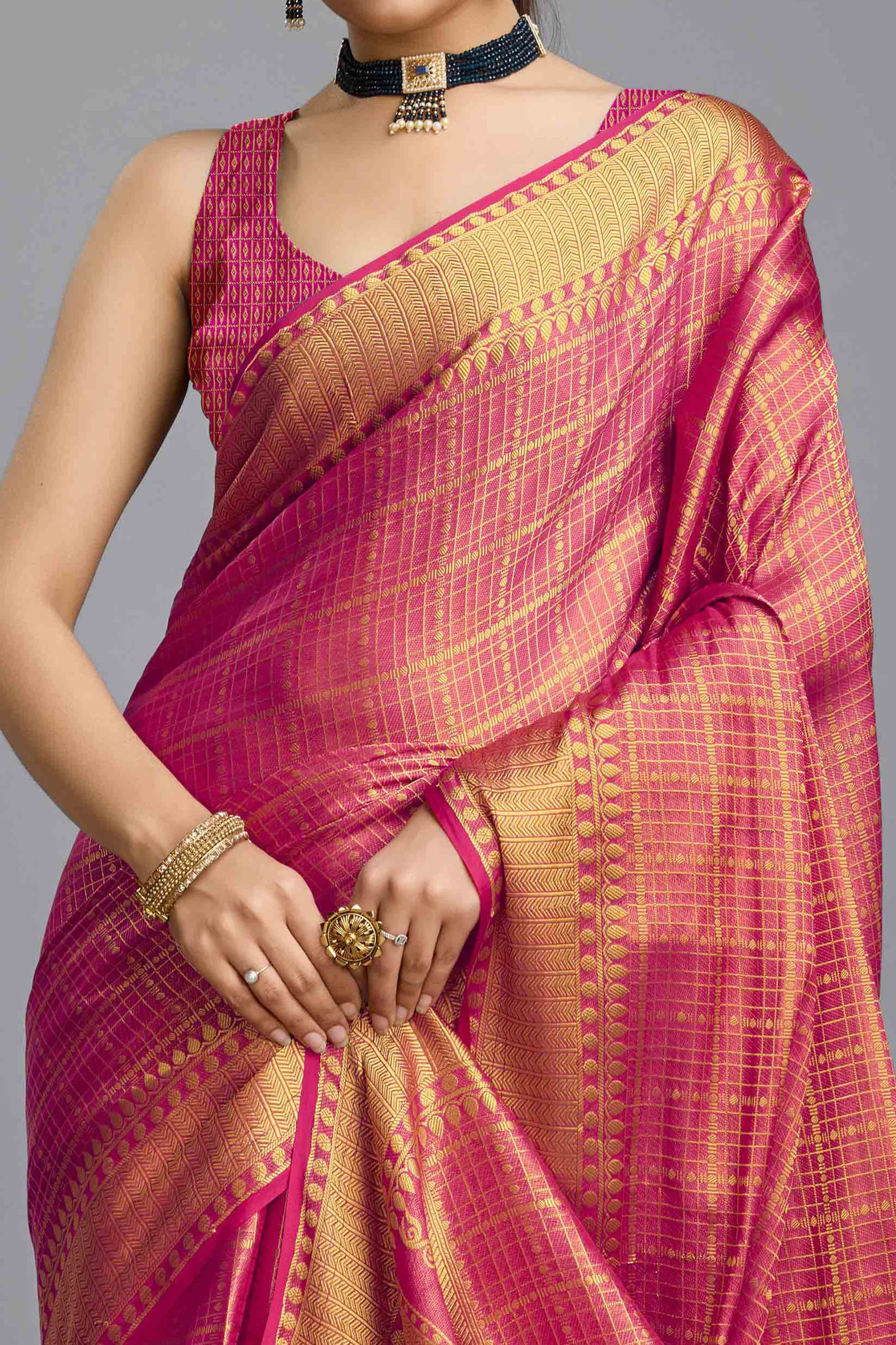 Pink Brocade Zari Weaving Mysore Silk Saree - Image 2