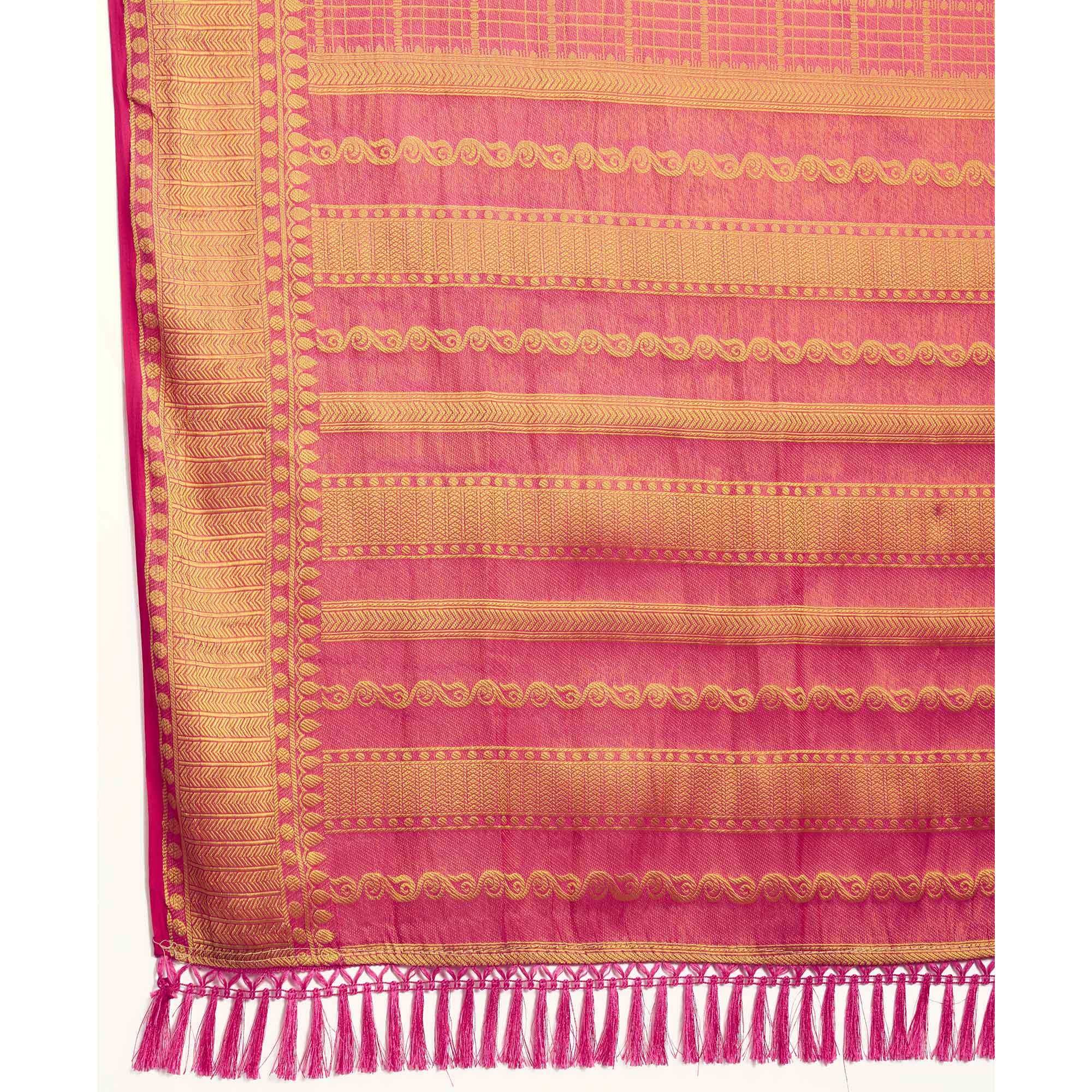 Pink Brocade Zari Weaving Mysore Silk Saree - Image 7