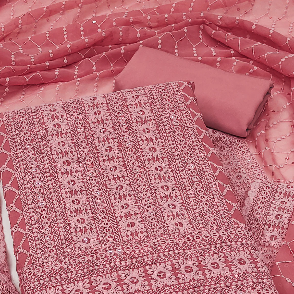Pink Chikankari Work Georgette Dress Material - Image 2