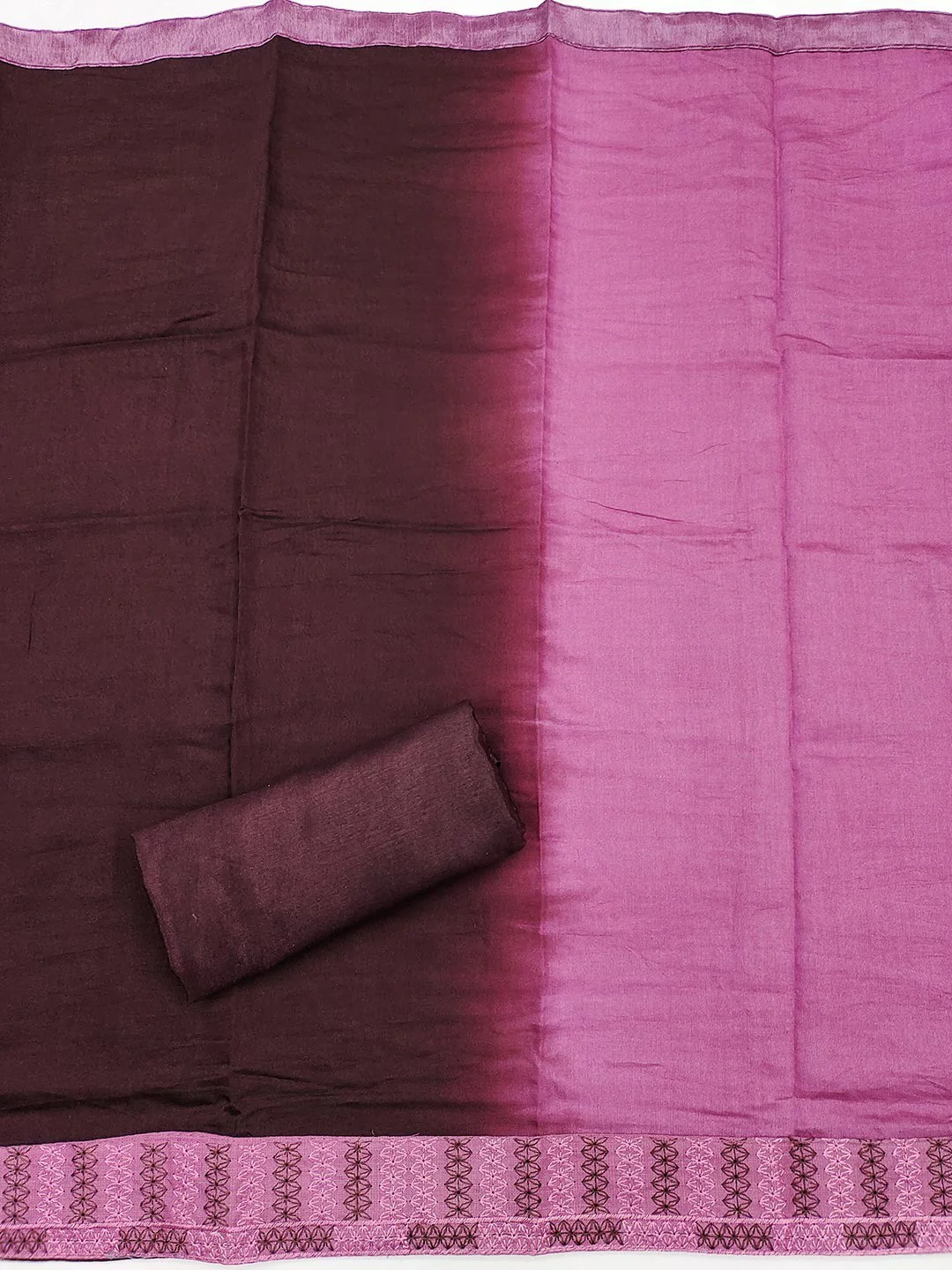 Pink Cotton Blend Dress Material with Intricate Embroidered Yoke and Ombre-Shaded Dupatta - Image 3