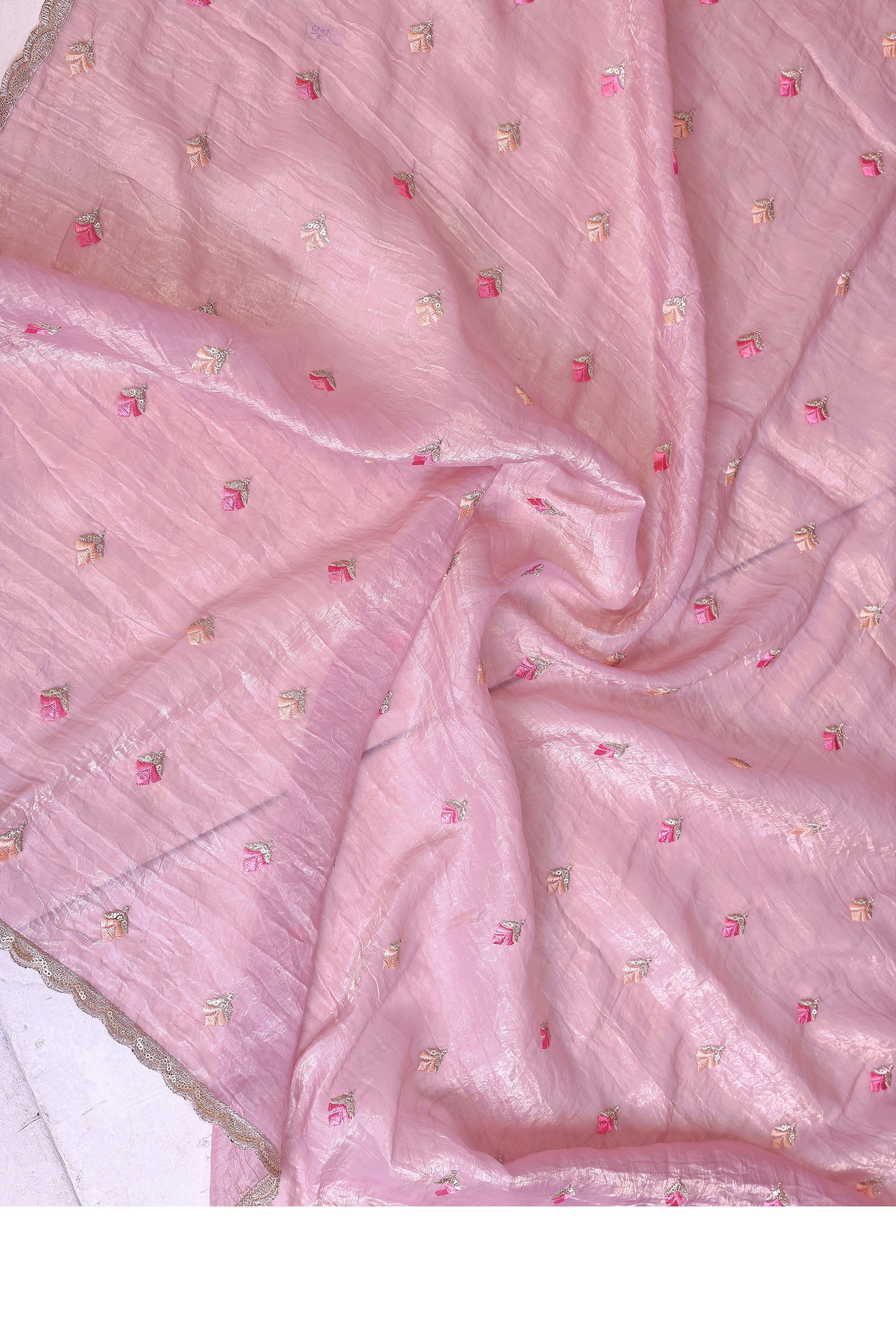 Pink Designer Crepe Saree Enhanced with Delicate Thread Work Embroidery - Image 8