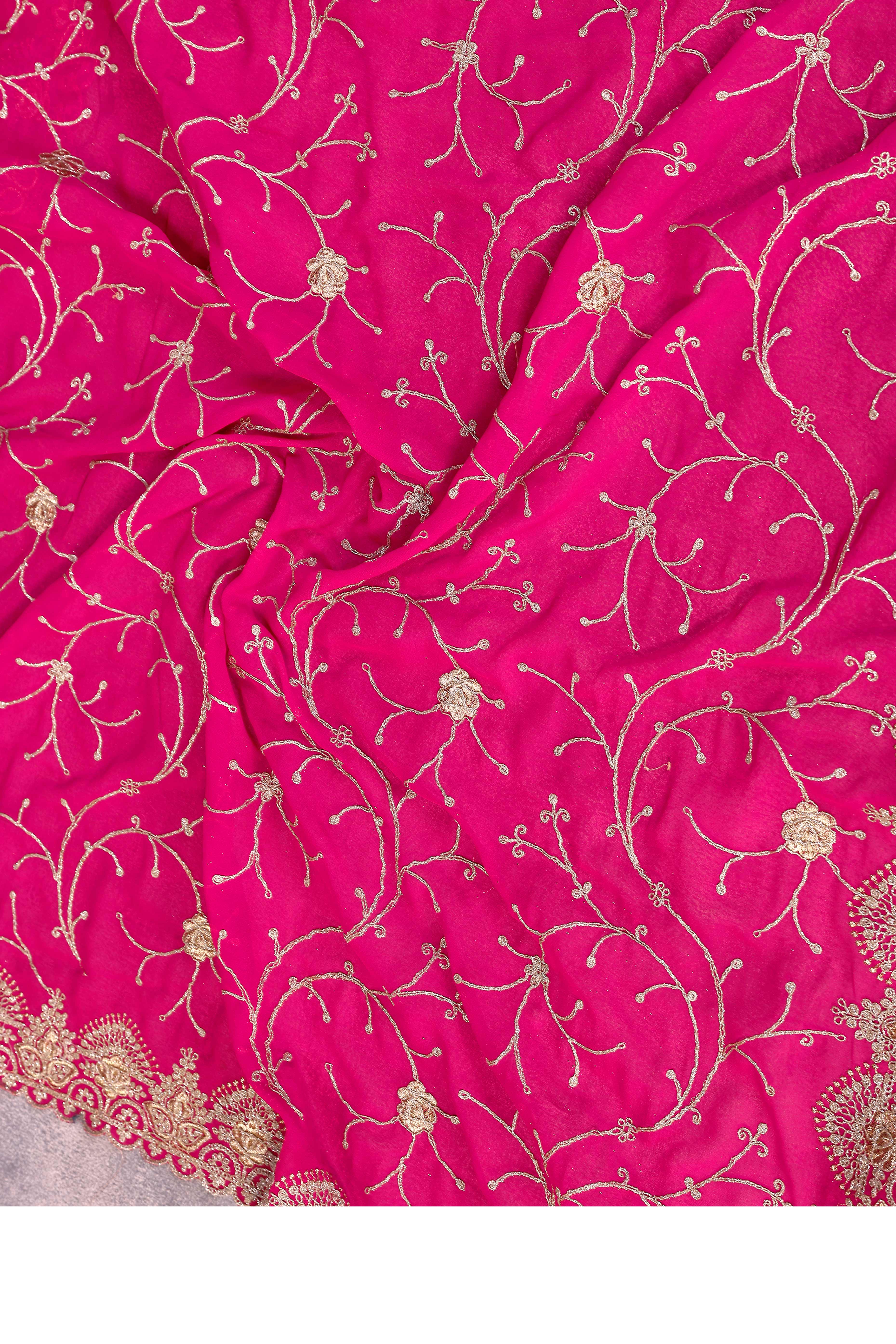 Pink Designer Georgette Saree Enhanced with Delicate Thread Work Embroidery - Image 8