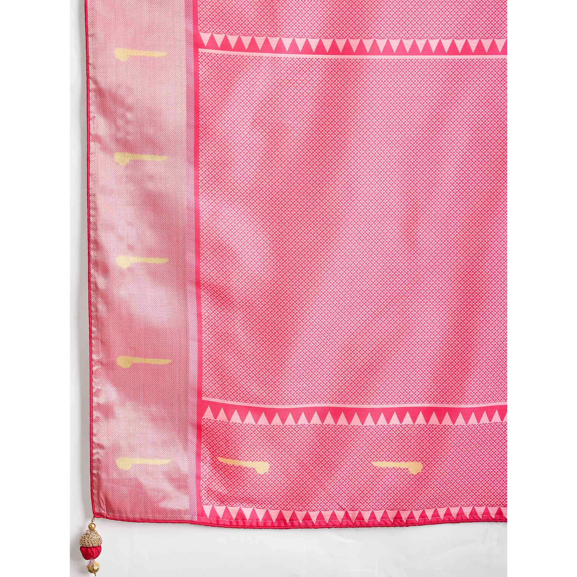 Pink Digital Printed Dola Silk Saree With Exquisite Weaving Zari Border & Opulent Pallu - Image 7