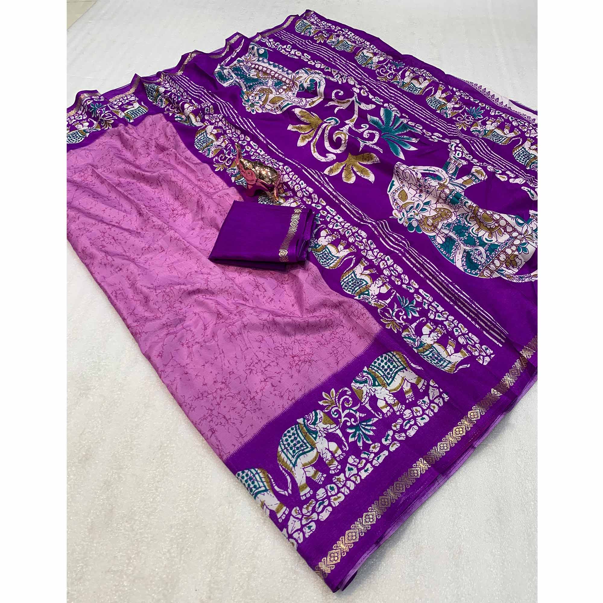 Pink Dola Silk Saree With Abstract Patterns And Kalamkari Pallu Art - Image 3