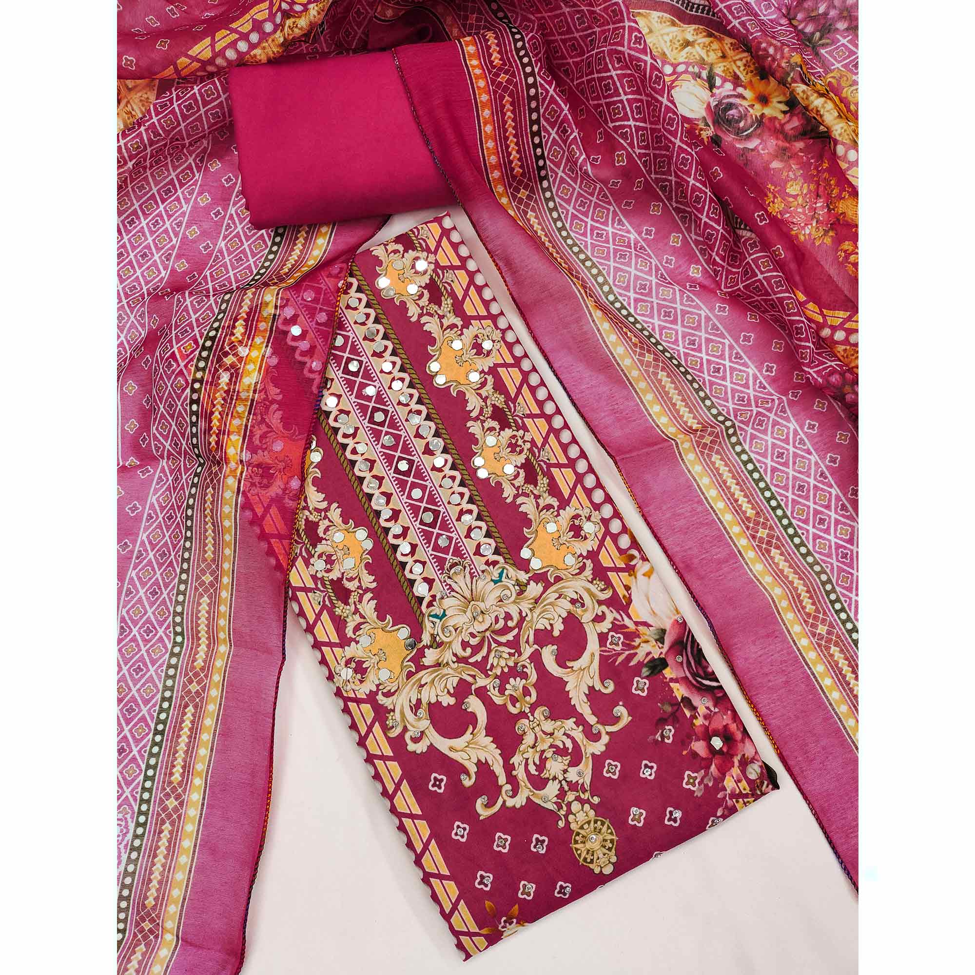 Pink Dress Material in Rayon with Delicate Floral Patterns - Image 3