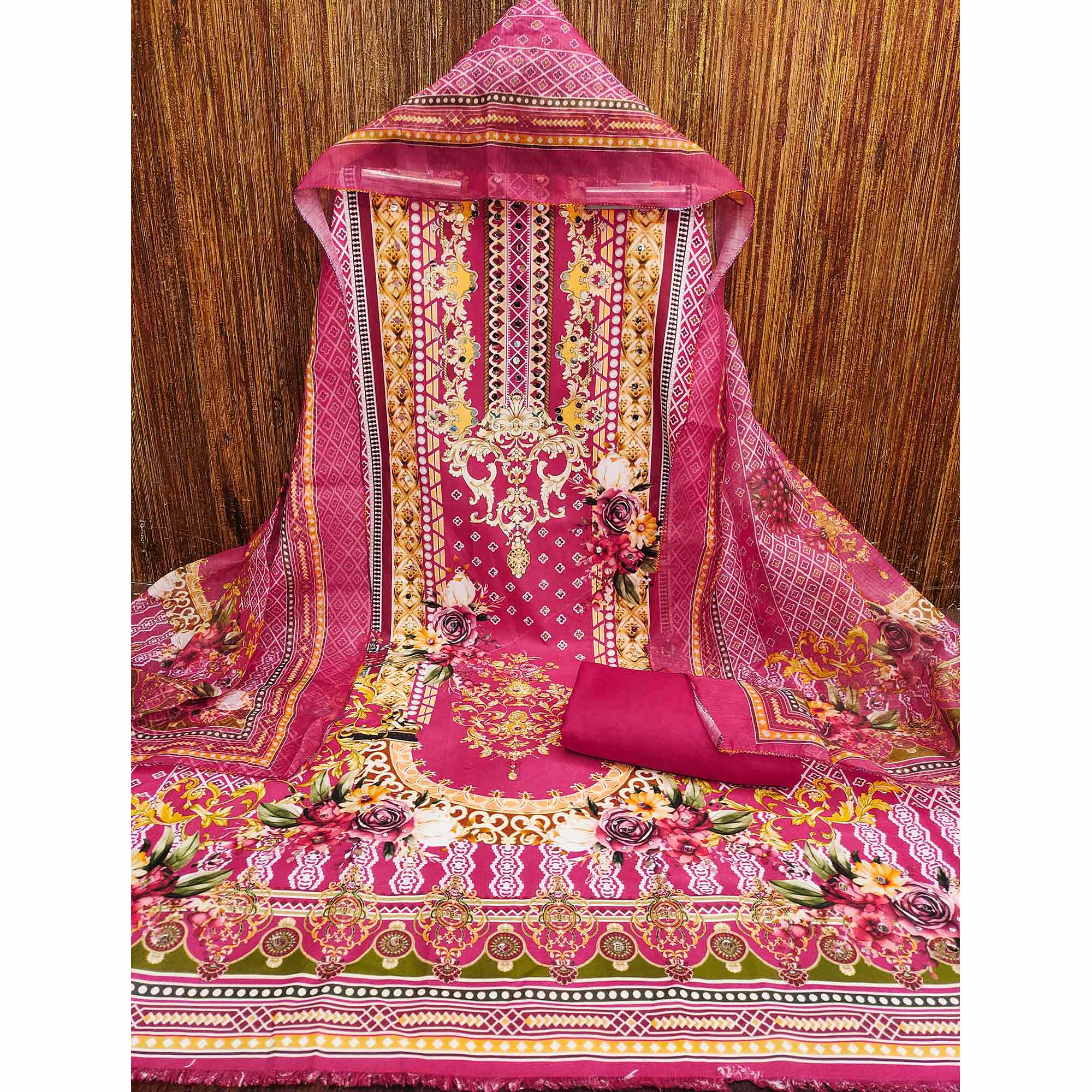 Pink Dress Material in Rayon with Delicate Floral Patterns - Image 4