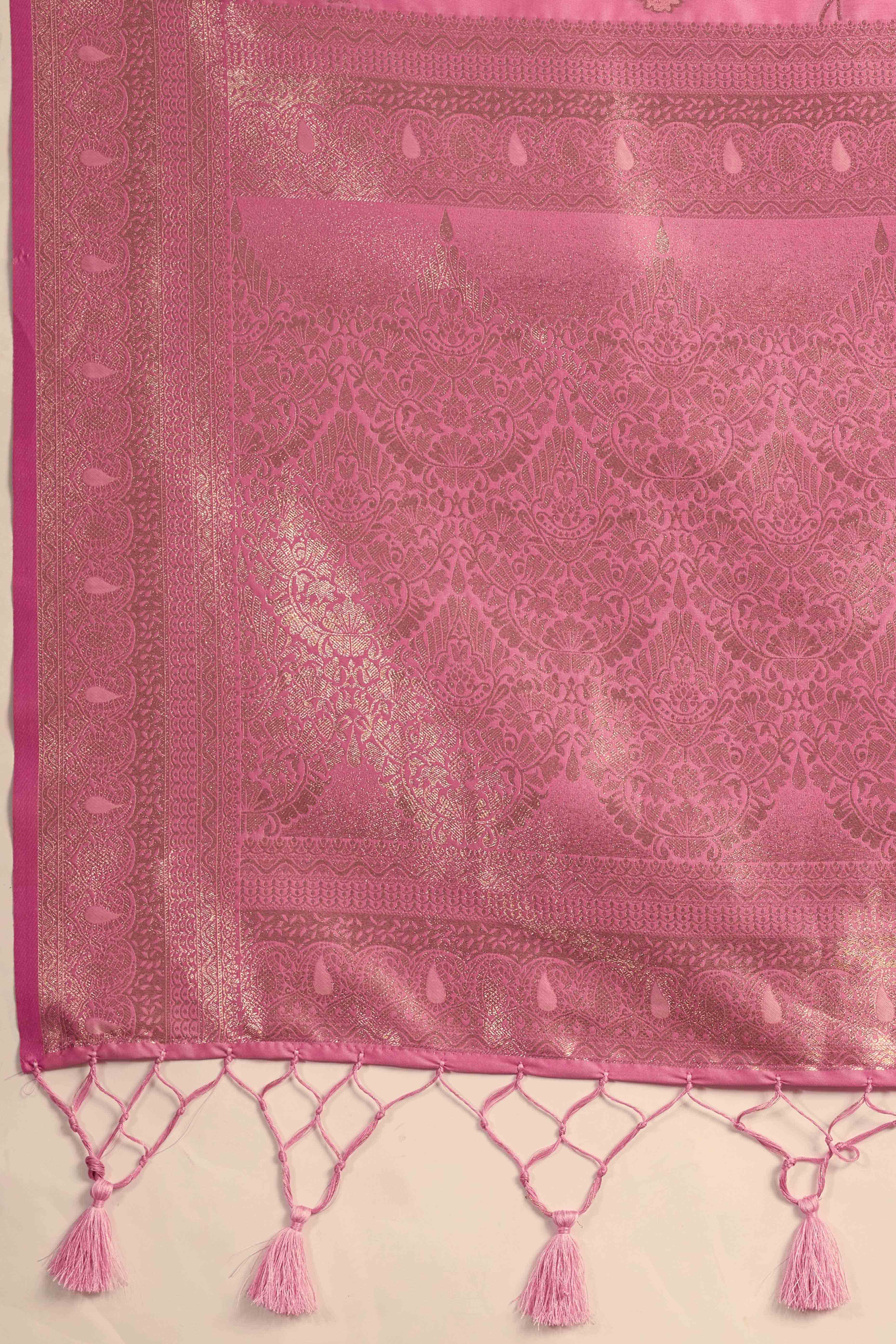Pink Dual Tone Banarasi Silk Saree Accented with Meenakari Weaves - Image 7