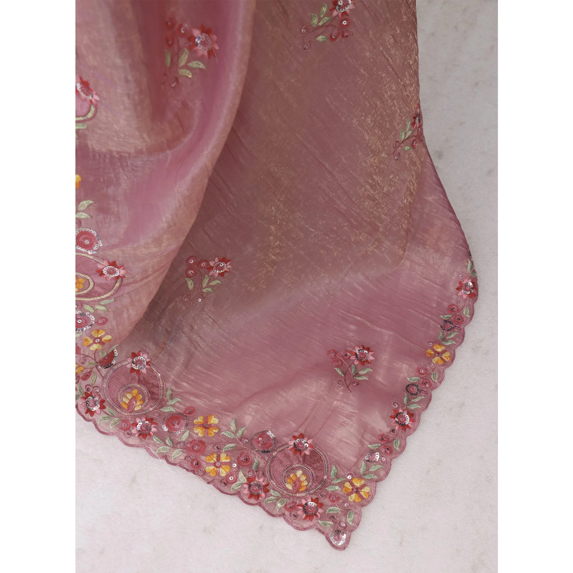 Pink Elegance Cotton Silk Saree with Floral Sequins Embroidery - Image 8