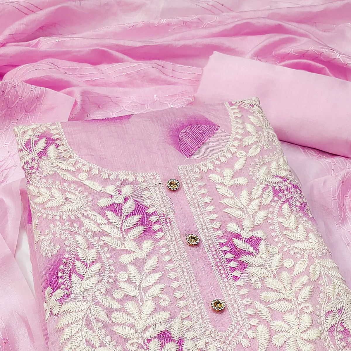 Pink Embroidered Chanderi Dress Material - Image 2