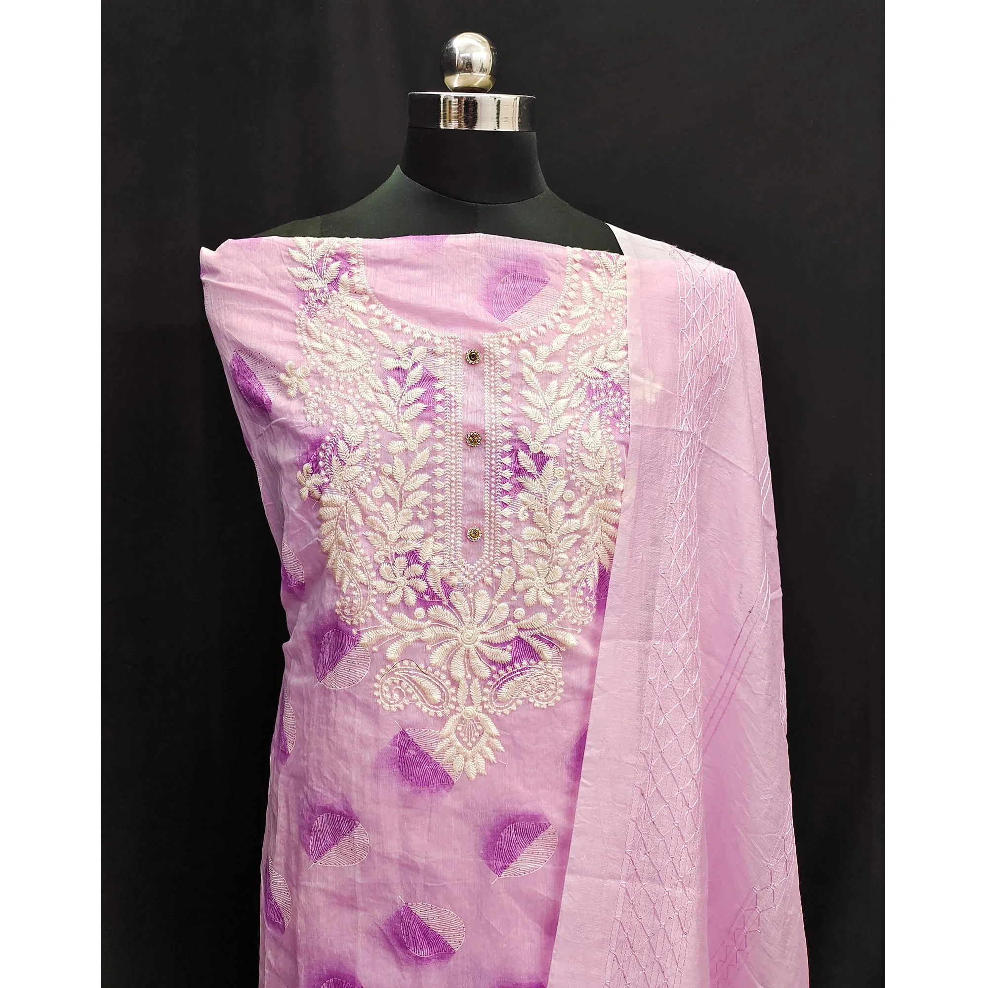 Pink Embroidered Chanderi Dress Material - Image 4