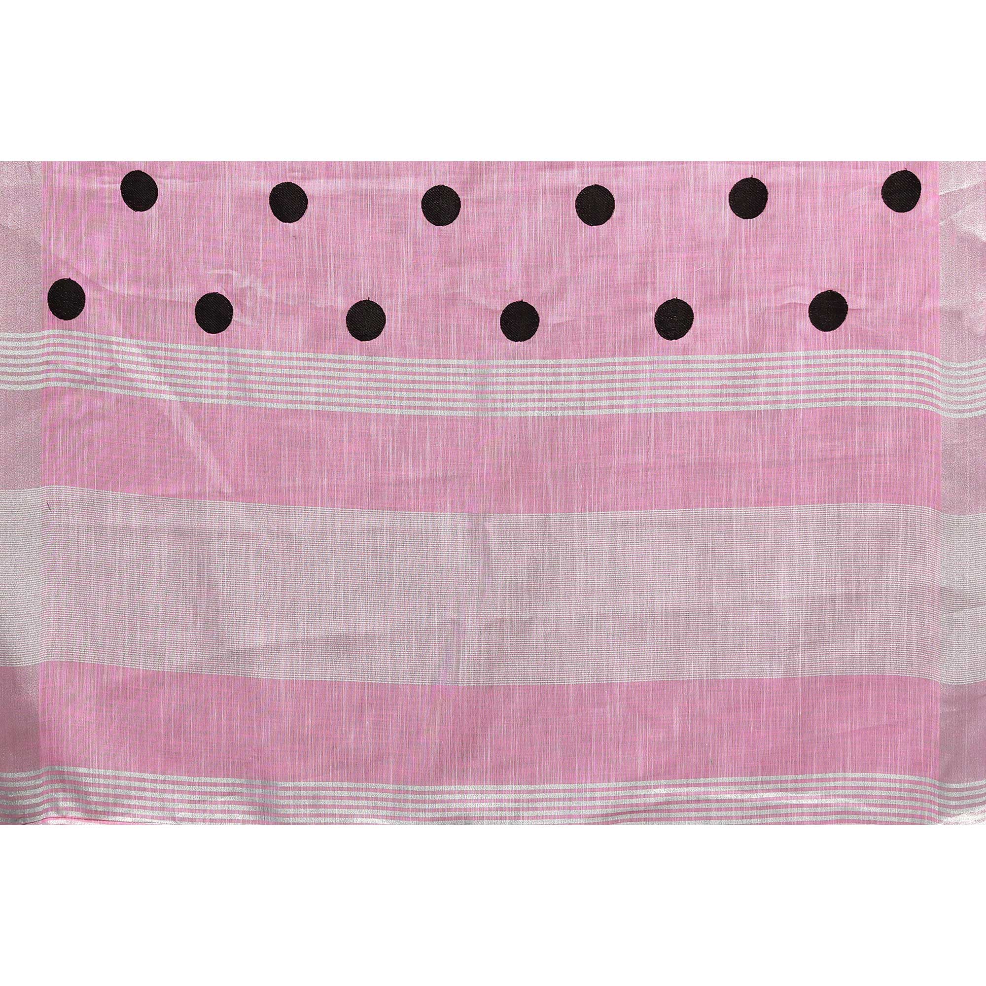 Pink Embroidered Linen Cotton Saree With Zari Border - Image 7