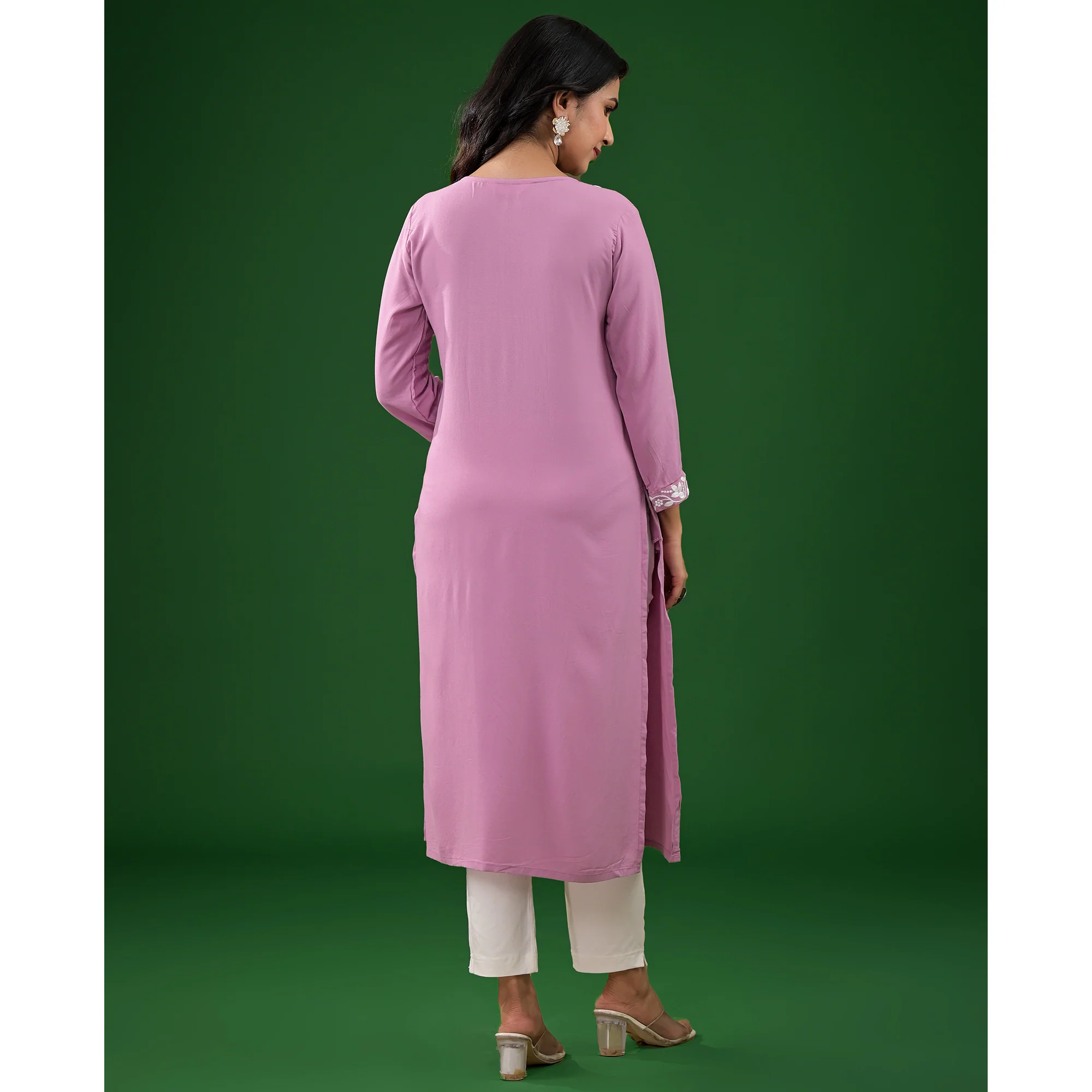 Pink Embroidered Rayon Straight Kurti - Image 6
