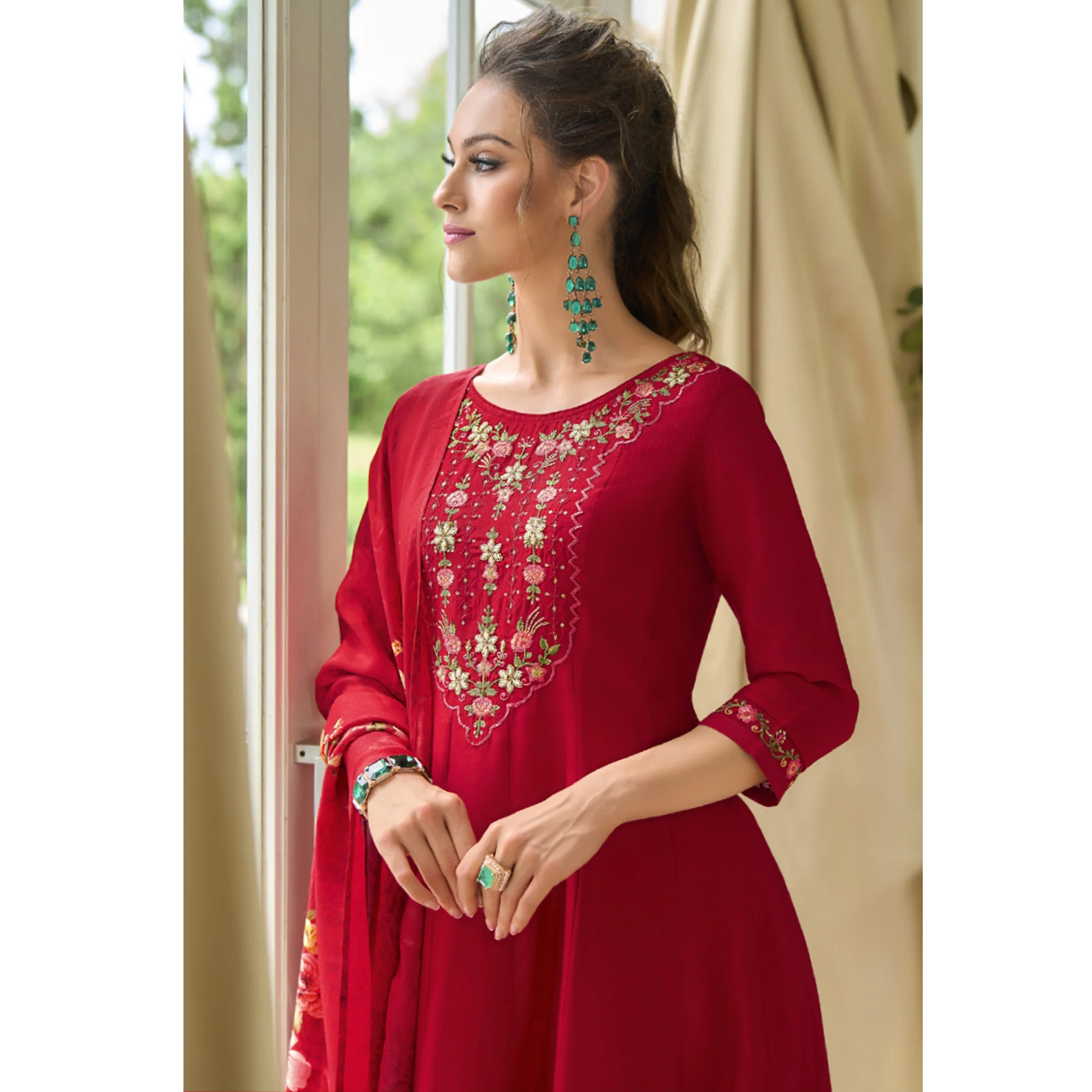 Pink Embroidered Vichitra Silk Anarkali Salwar Suit - Image 5