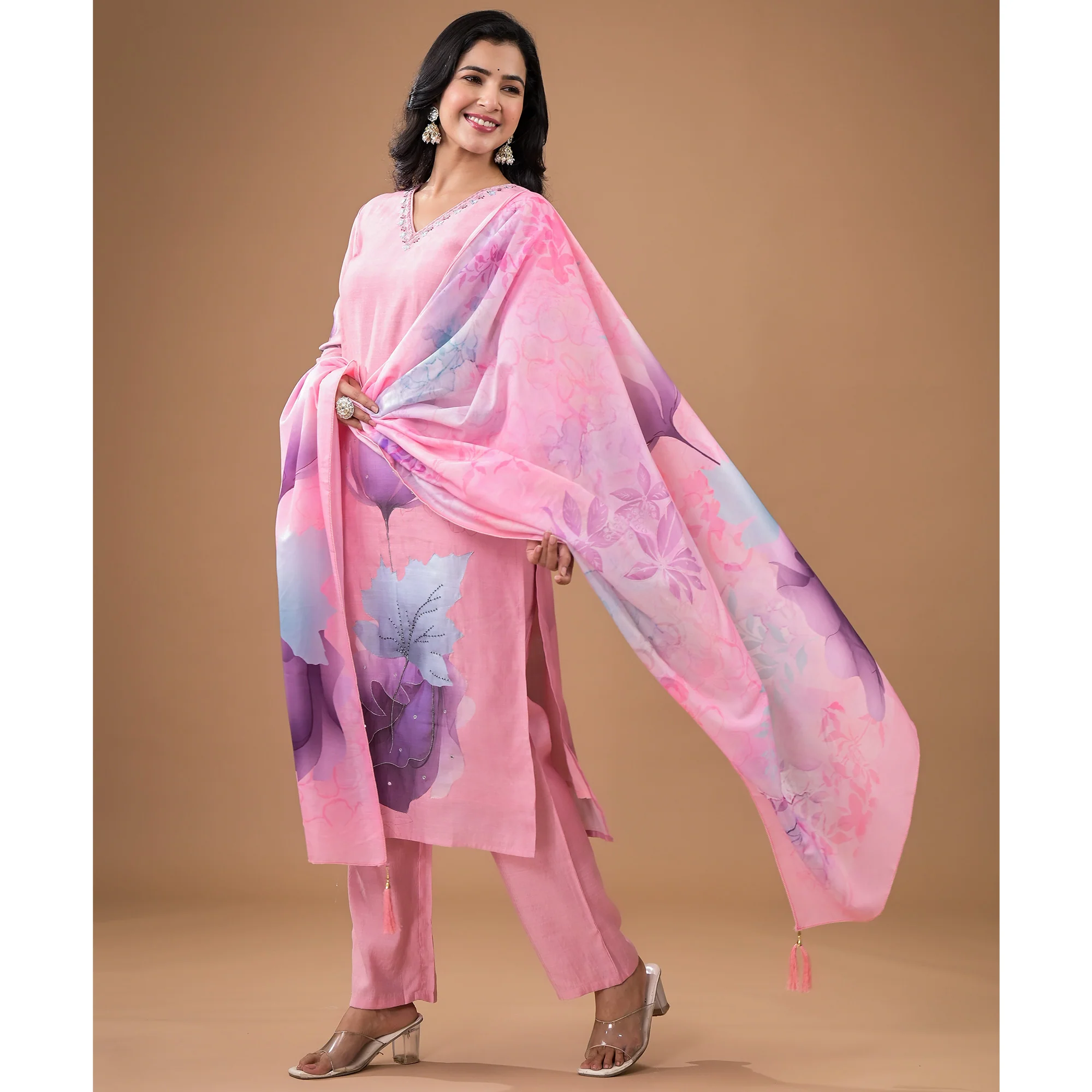 Pink Embroidered Viscose Straight Salwar Suit - Image 6