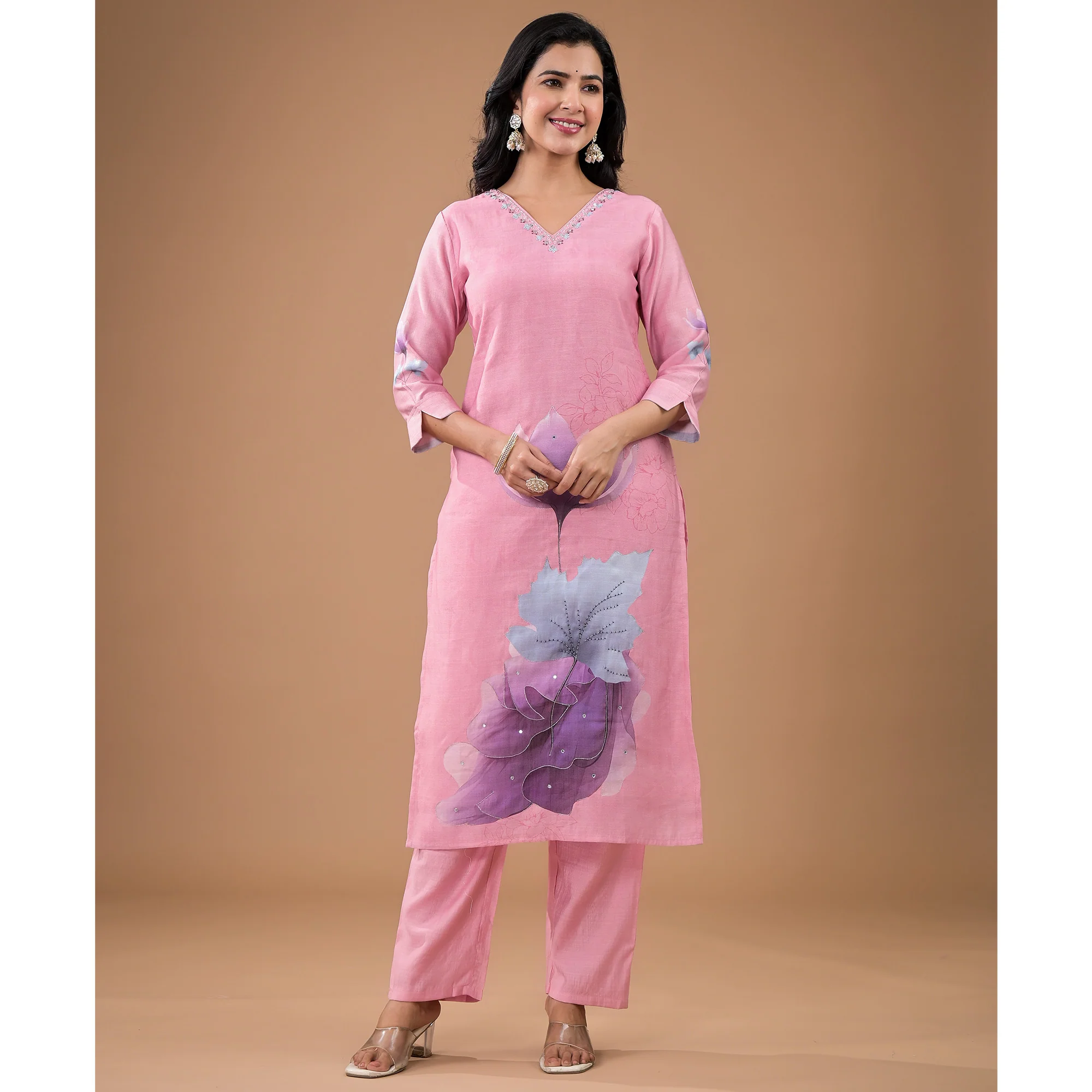 Pink Embroidered Viscose Straight Salwar Suit - Image 7