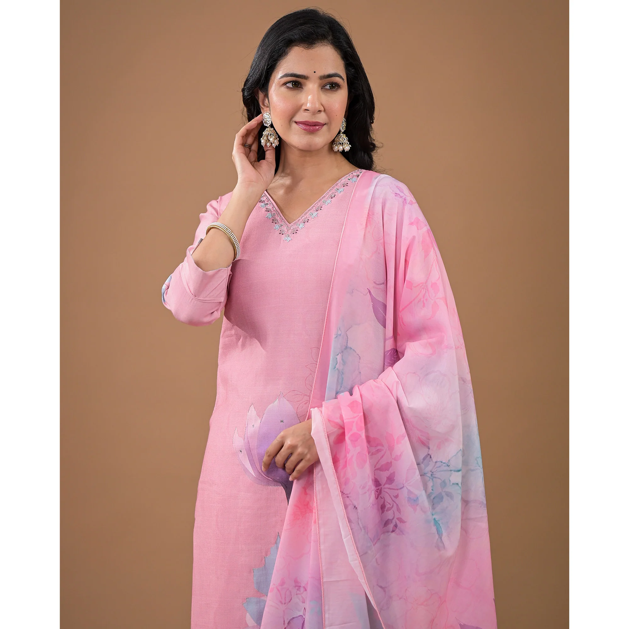 Pink Embroidered Viscose Straight Salwar Suit - Image 9