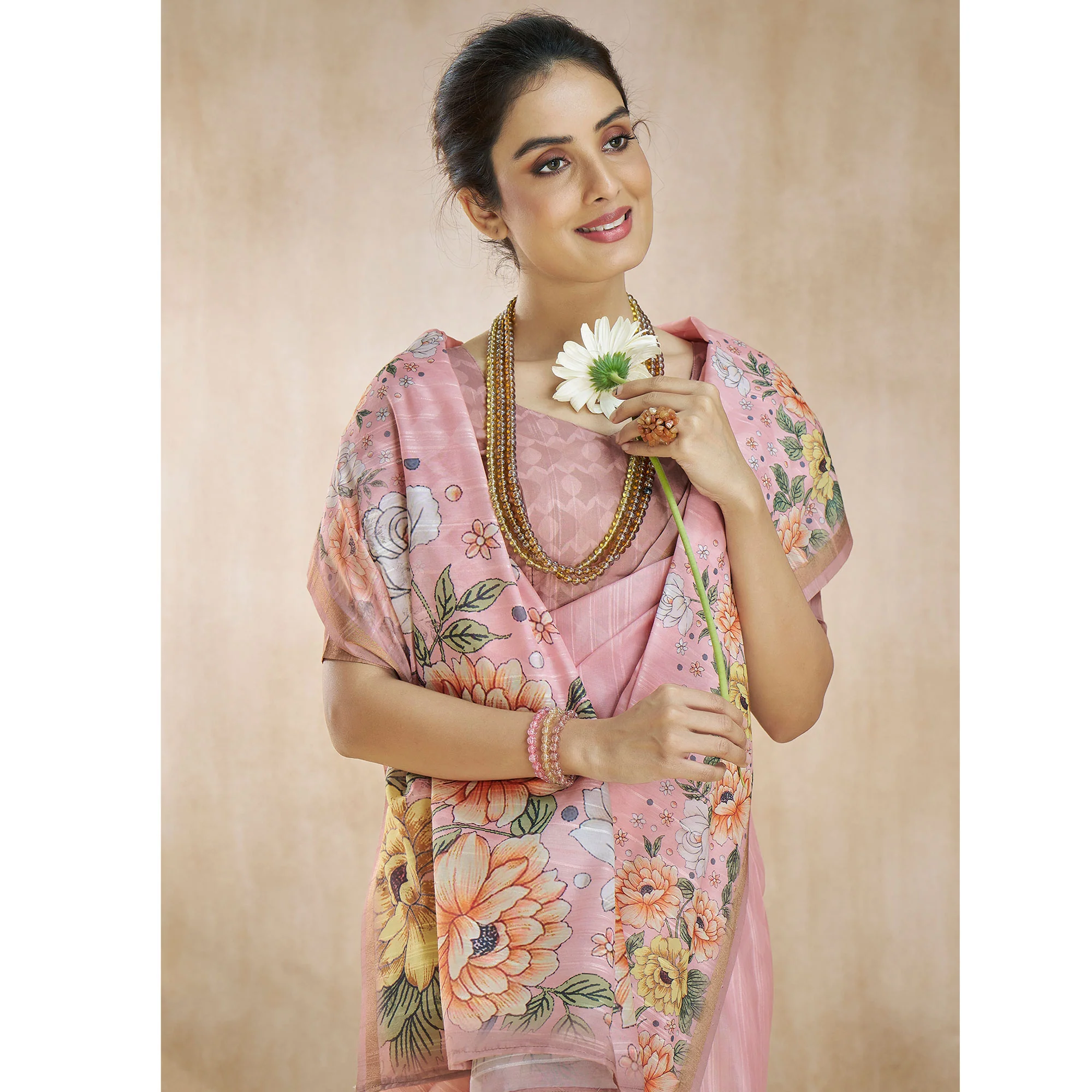 Pink Floral Digital Printed Pure Silk Saree - Image 6