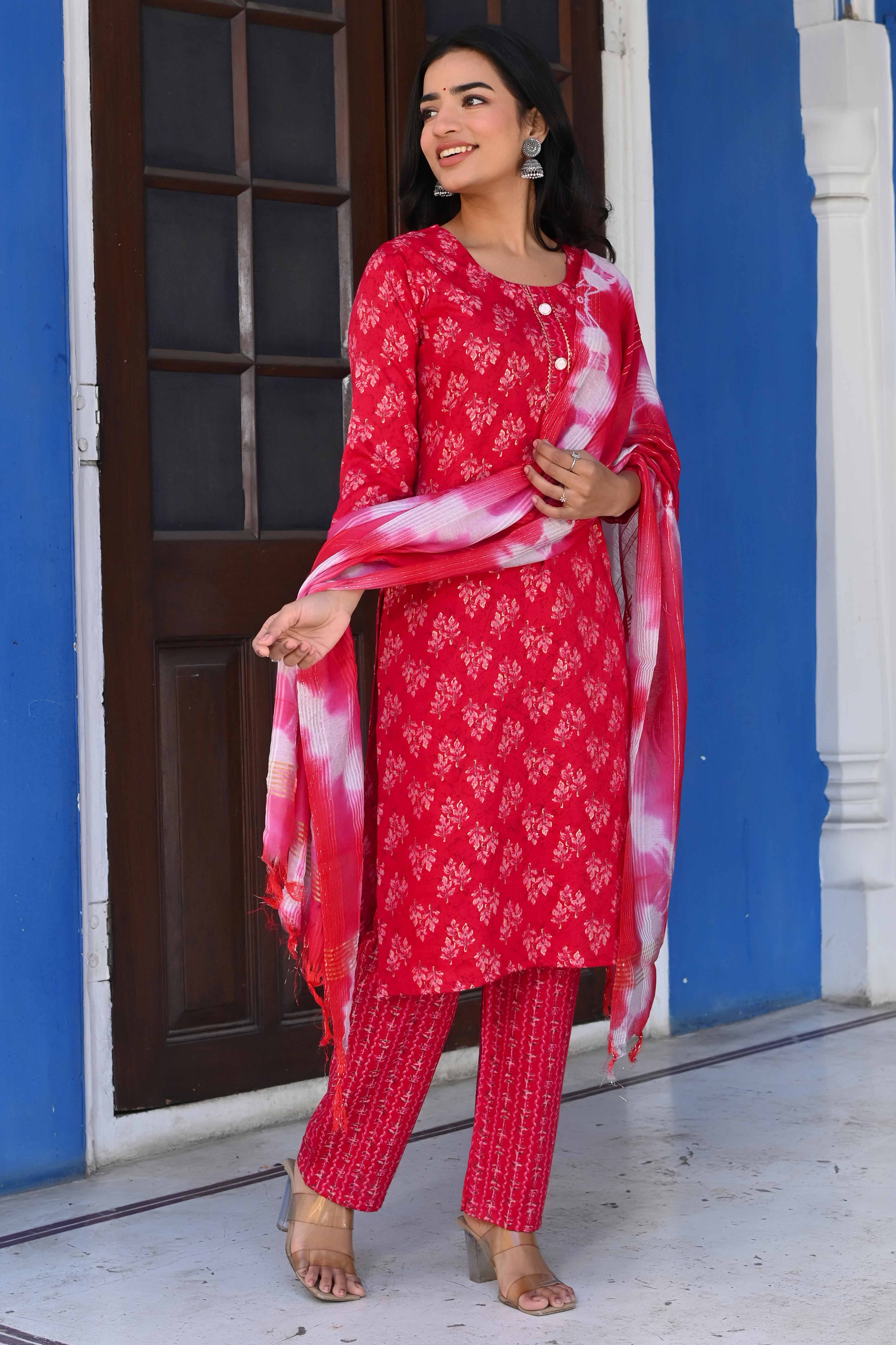Pink Floral Foil Printed Rayon Salwar Suit - Image 4