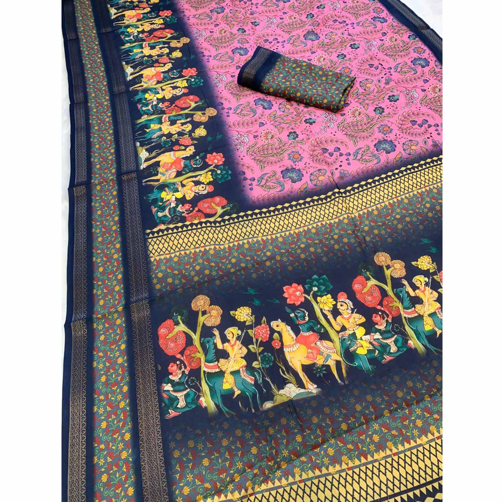 Pink Floral Moss Georgette Saree with Elegant Drape & Soft Texture - Image 4