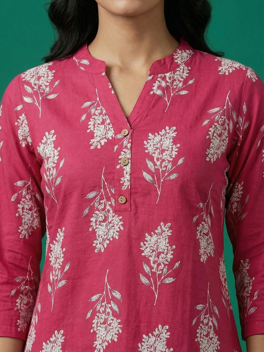 Pink Floral Print Pure Cotton Top Crafted for Relaxed Casual Wear - Image 4