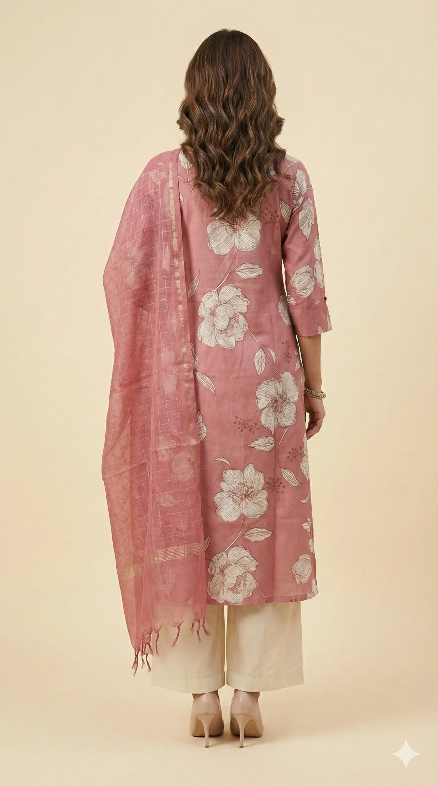 Pink Floral Print Viscose A Line Salwar Suit Comfortable Ethnic Essential - Image 3