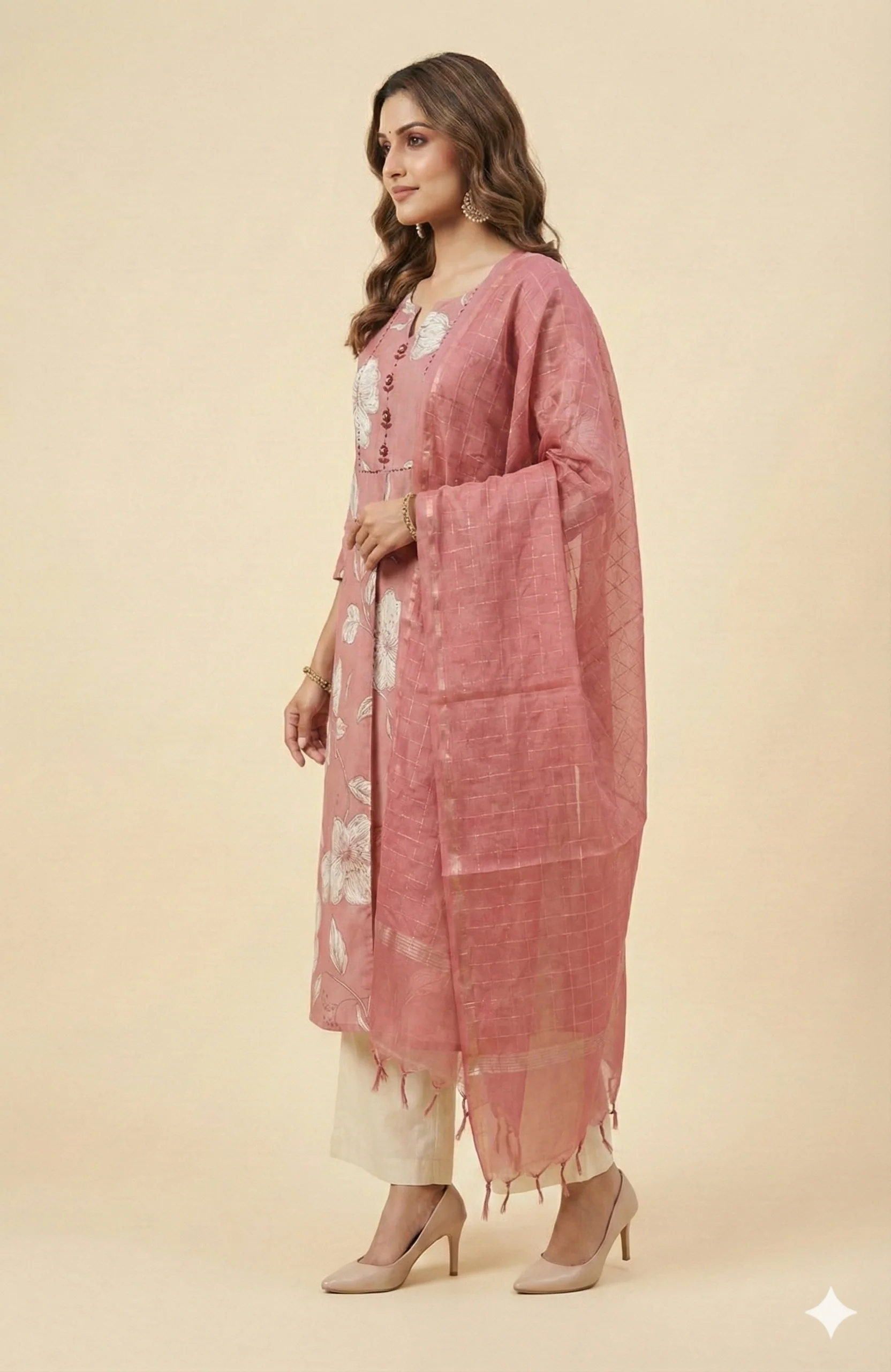 Pink Floral Print Viscose A Line Salwar Suit Comfortable Ethnic Essential - Image 4