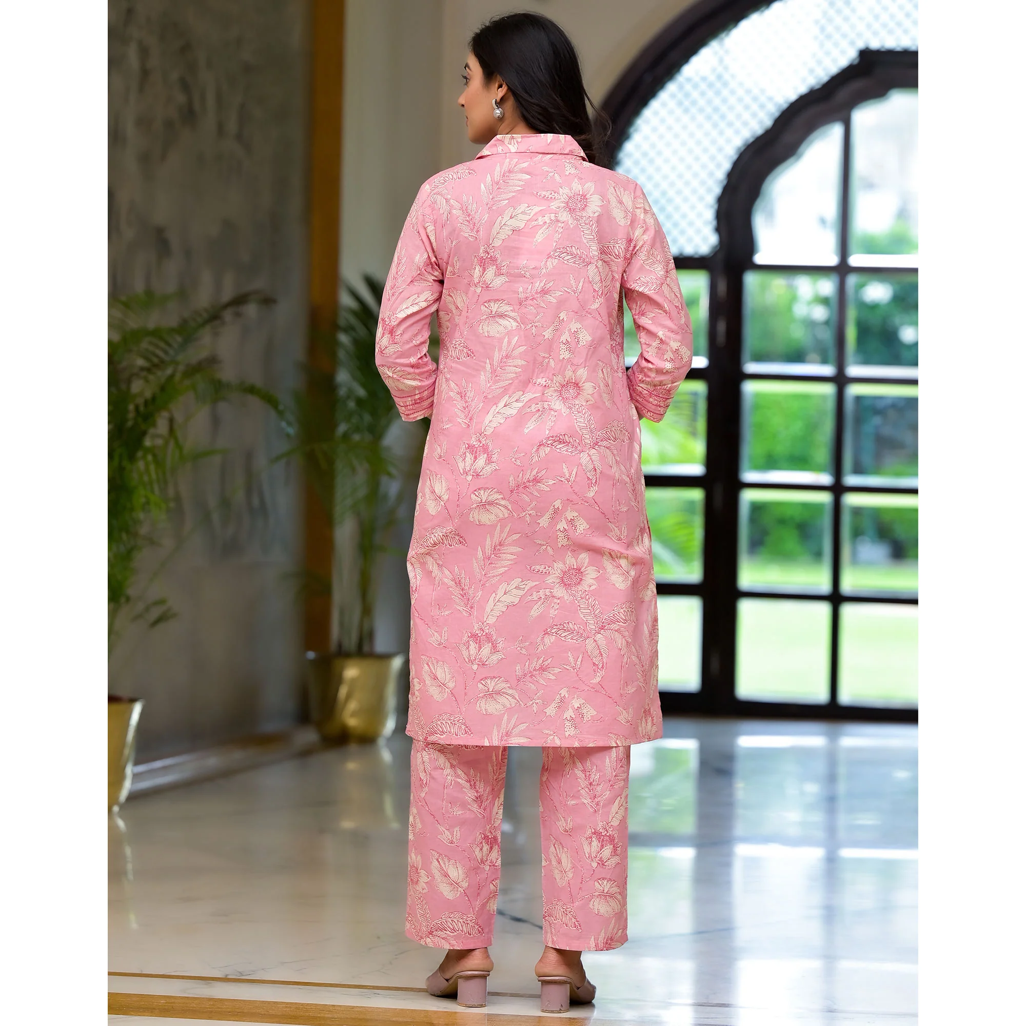 Pink Floral Printed Pure Cotton Co-ord Set - Image 7