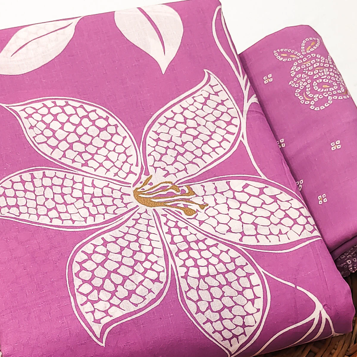 Pink Floral Printed Pure Cotton Dress Material - Image 2