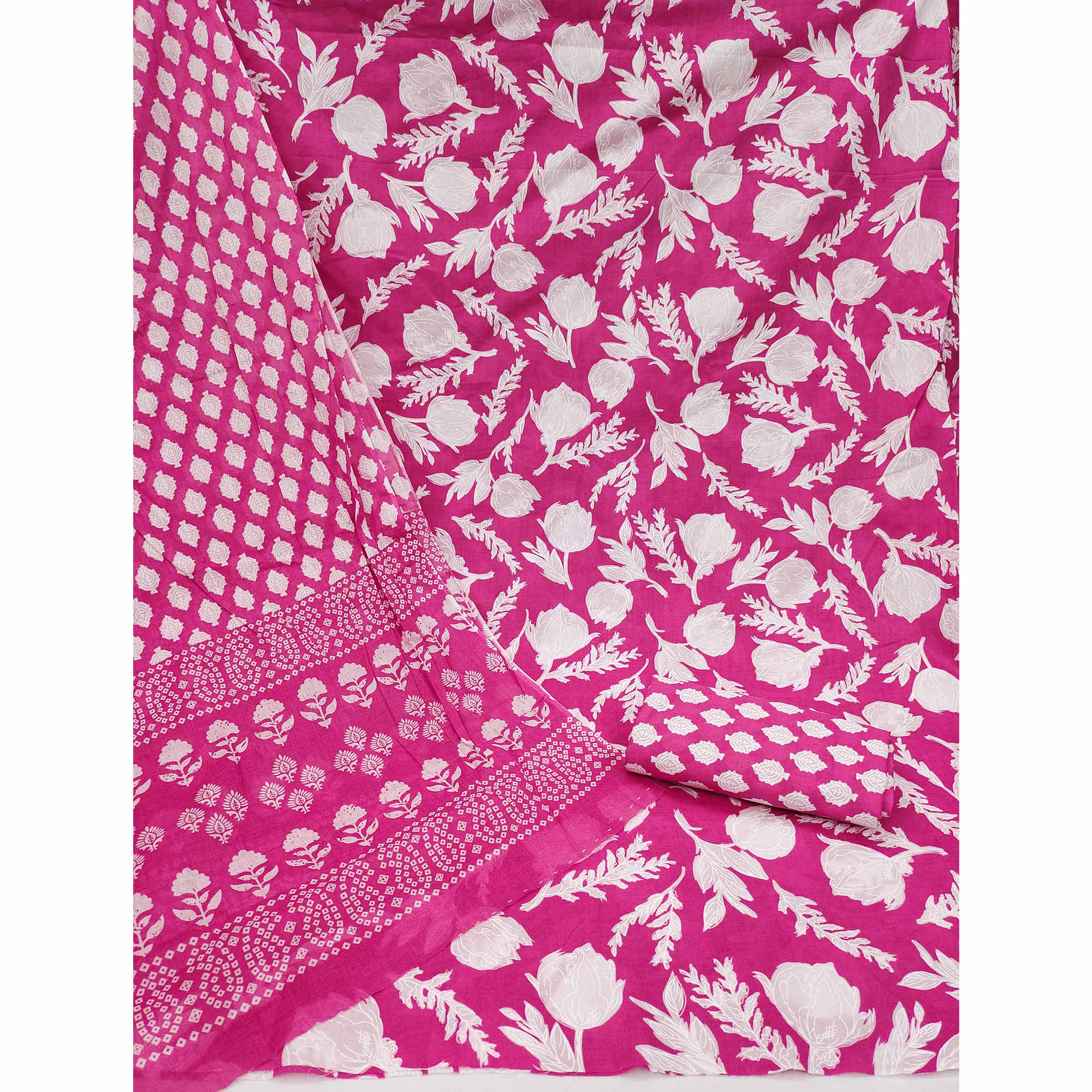 Pink Floral Printed Pure Cotton Dress Material - Image 3