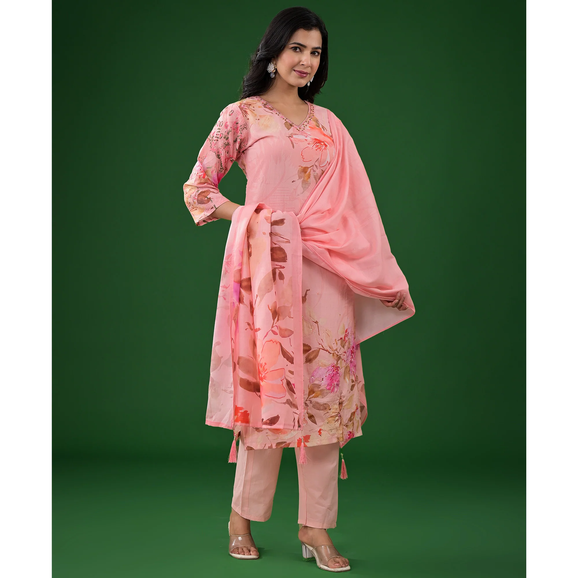 Pink Floral Printed Pure Cotton Salwar Suit - Image 3