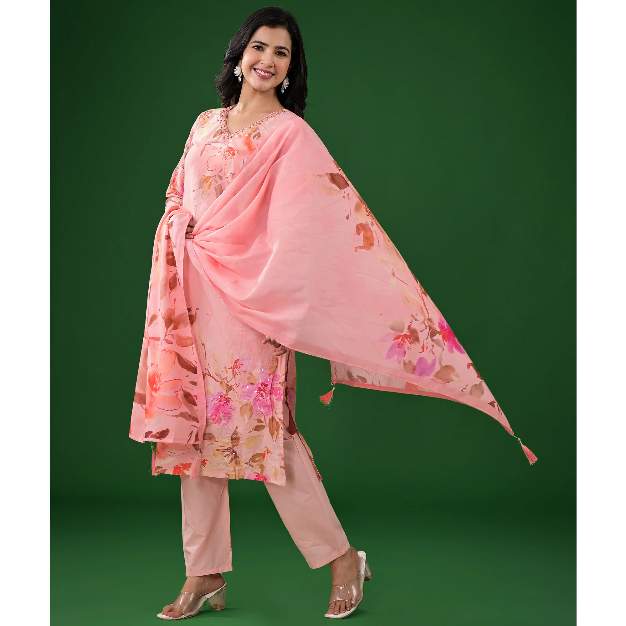 Pink Floral Printed Pure Cotton Salwar Suit - Image 9