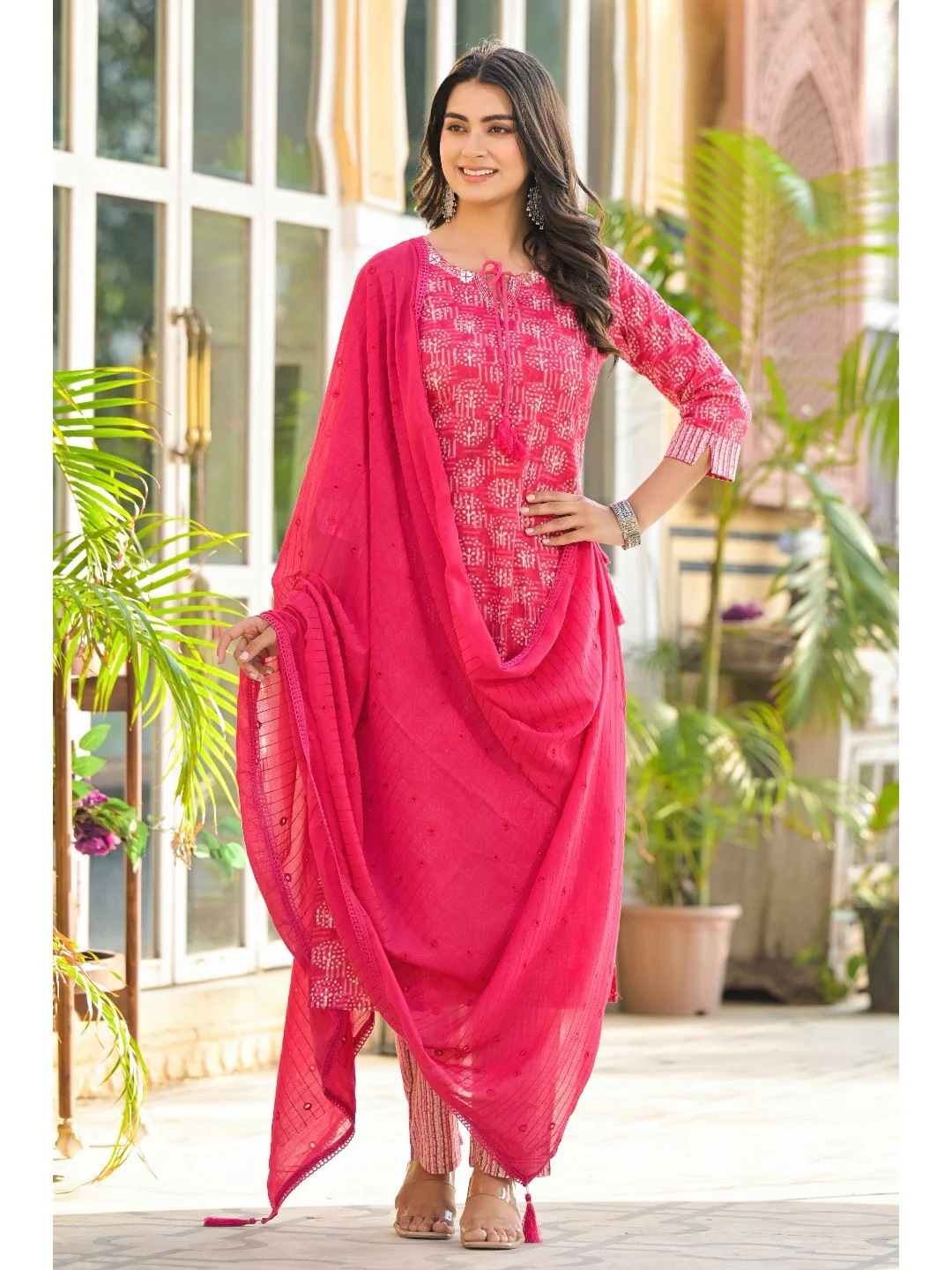 Pink Floral Printed Pure Cotton Straight Salwar Suit