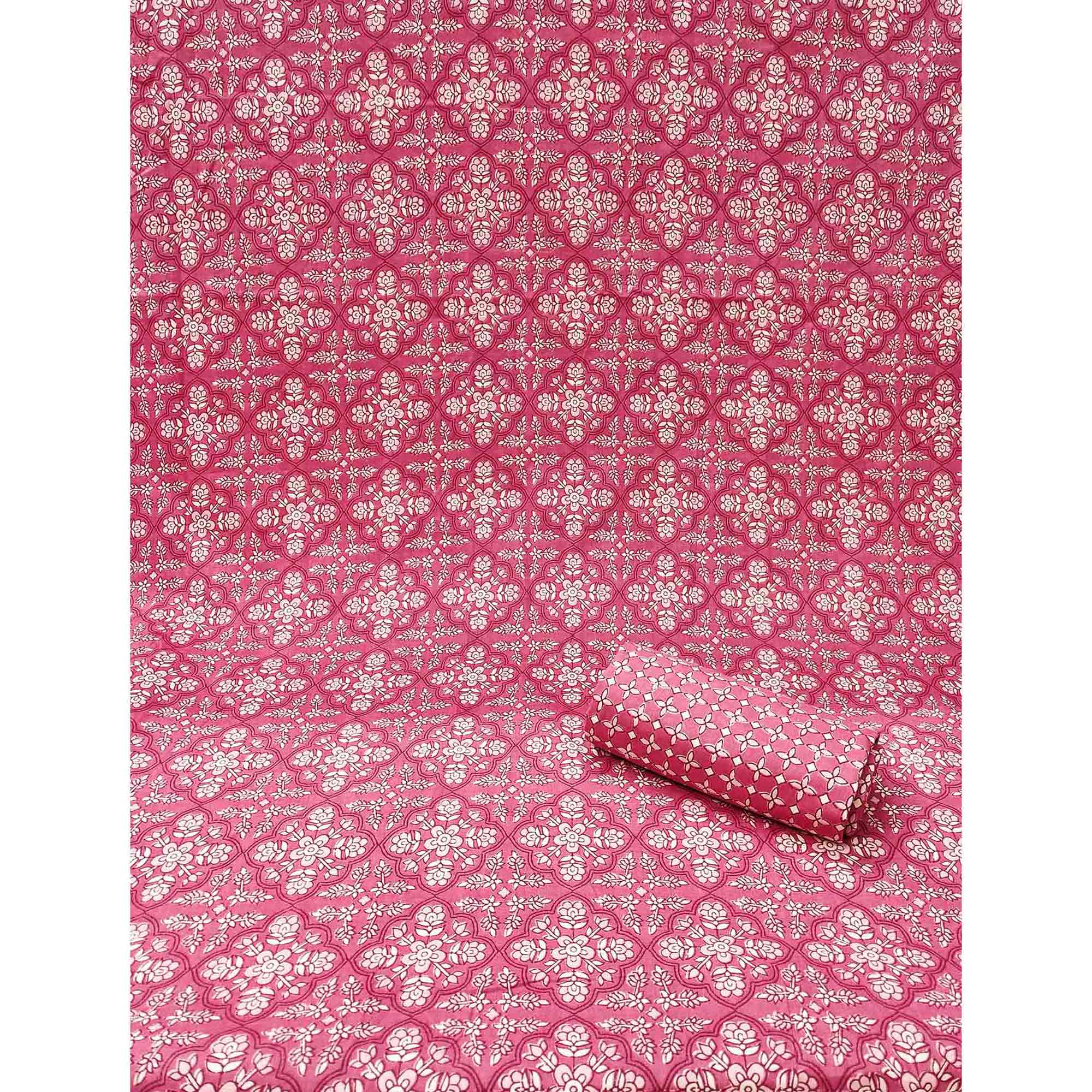 Pink Floral Printed Pure Cotton Two Tops Dress Material - Image 4