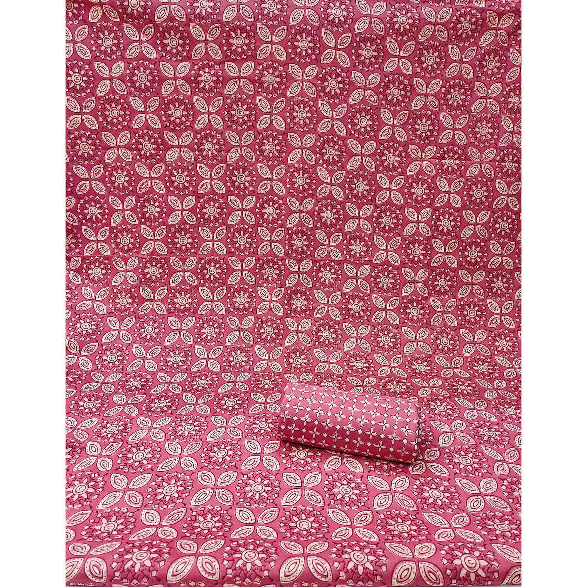 Pink Floral Printed Pure Cotton Two Tops Dress Material - Image 6