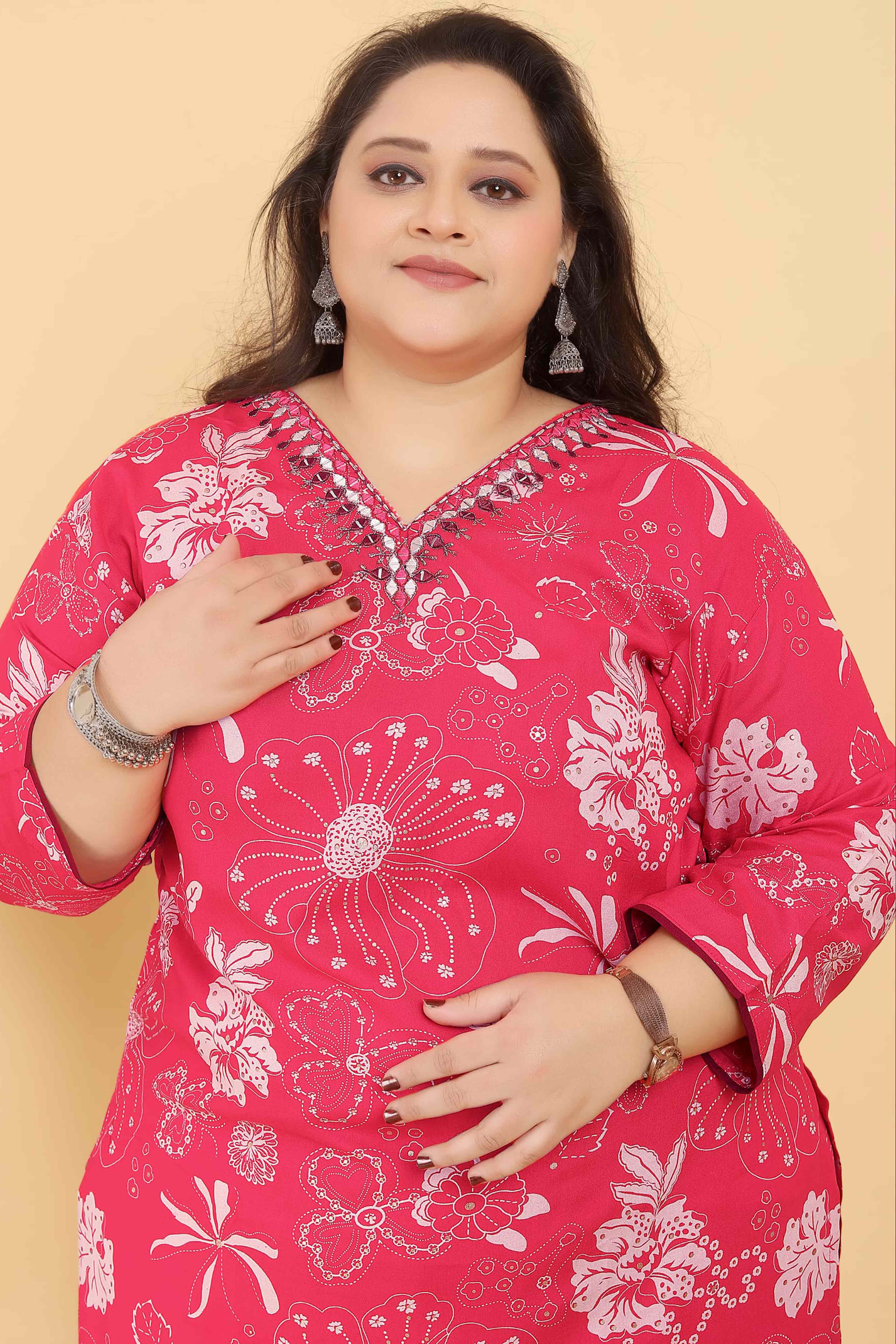 Pink Floral Printed Rayon Straight Salwar Suit - Image 4
