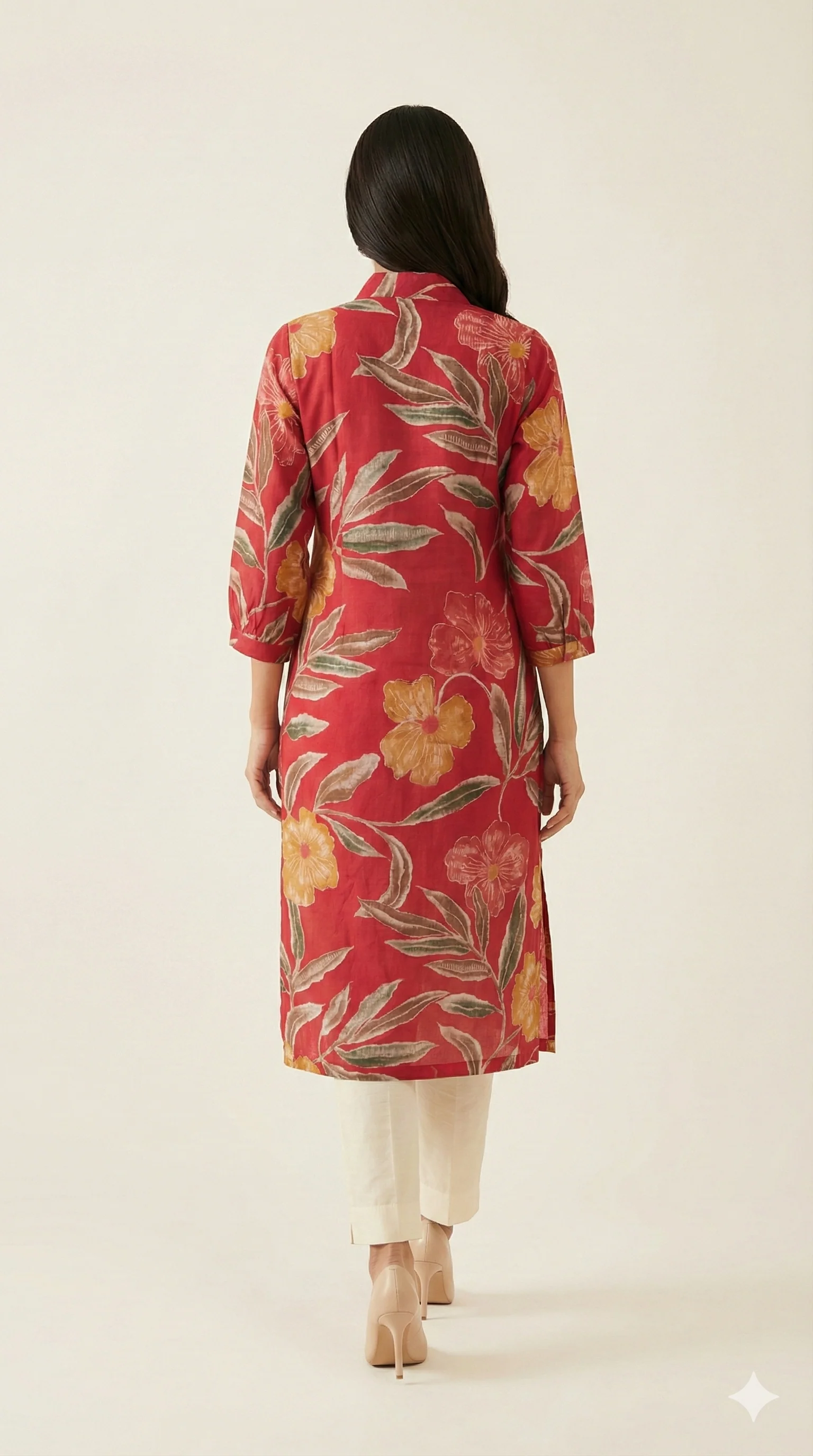 Pink Floral Printed Viscose A-Line Kurti with Comfortable and Flowy Fit - Image 2