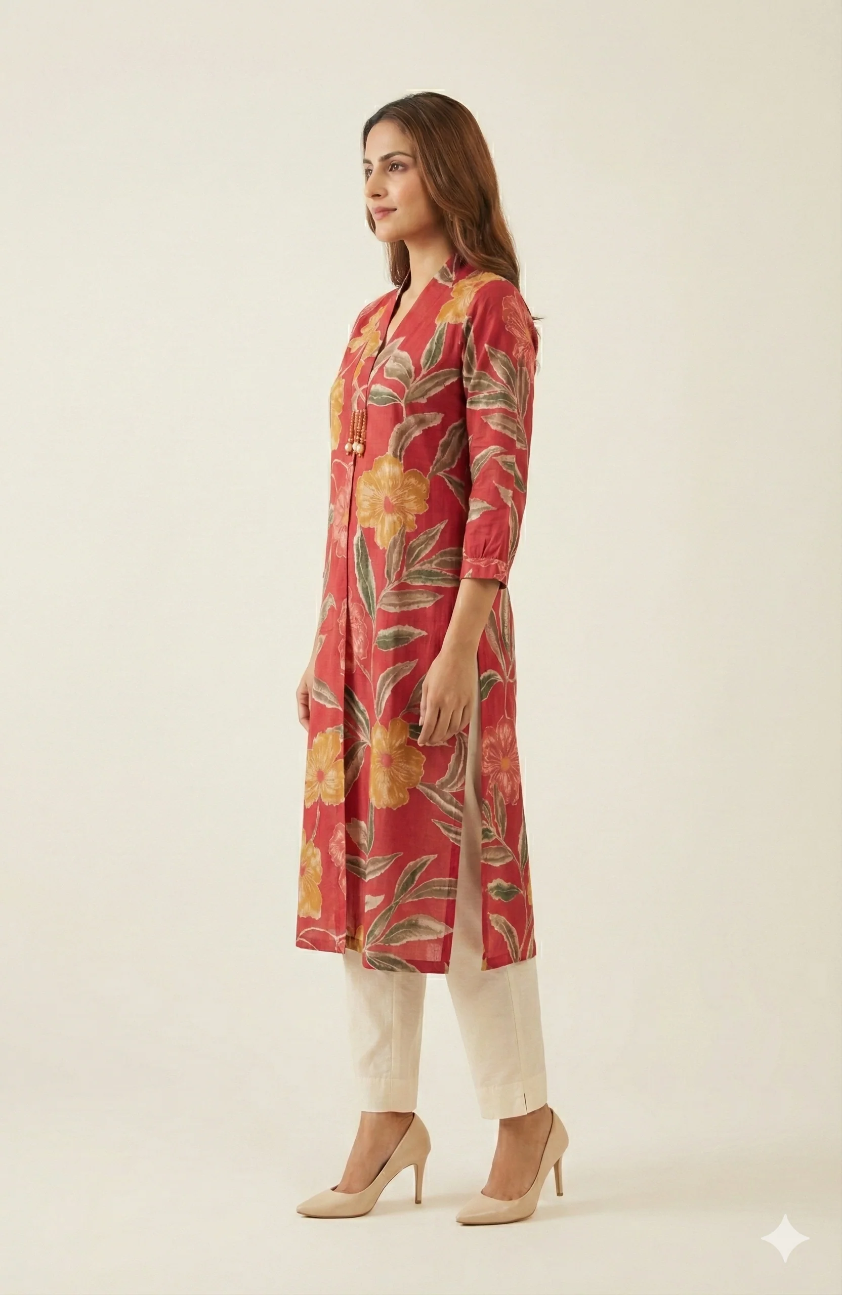 Pink Floral Printed Viscose A-Line Kurti with Comfortable and Flowy Fit - Image 3