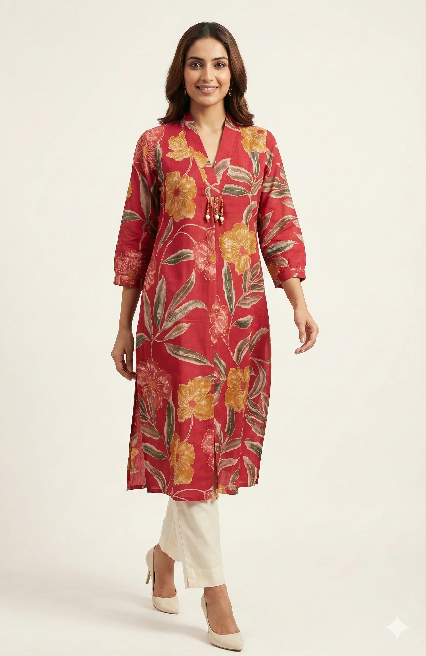 Pink Floral Printed Viscose A-Line Kurti with Comfortable and Flowy Fit - Image 5