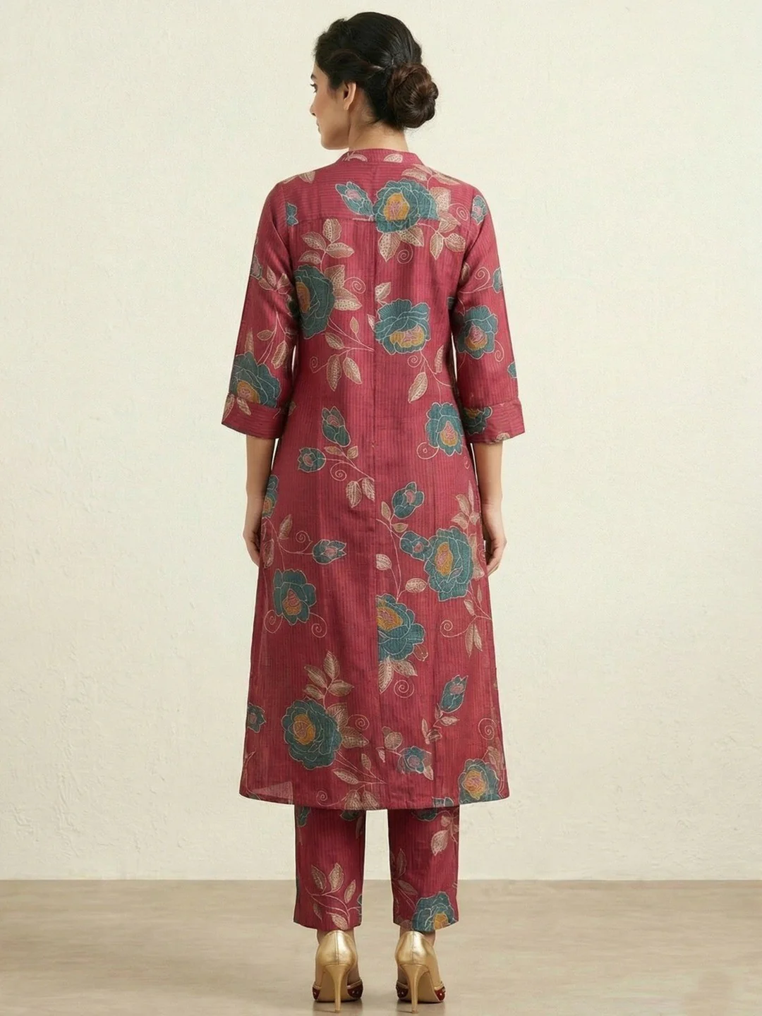 Pink Floral Printed Viscose A-Line Top Bottom Set by Aariya Designs - Image 3