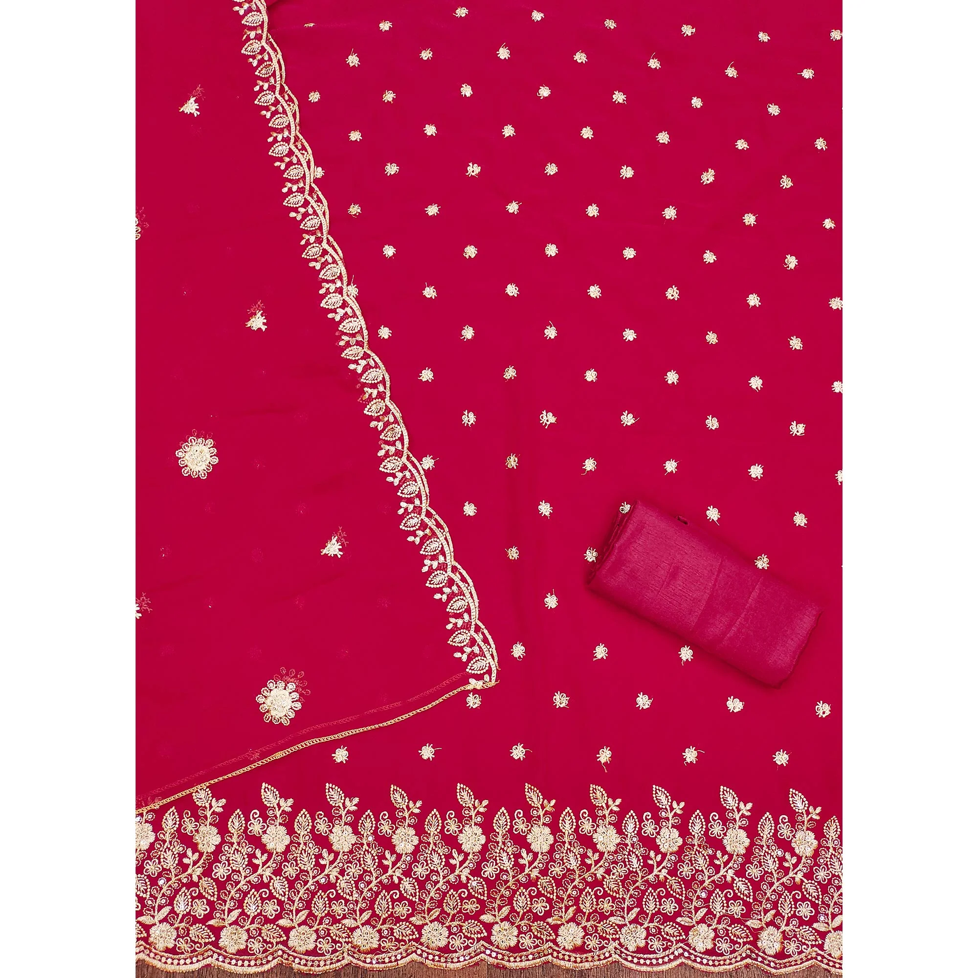 Pink Floral Sequins Embroidered Georgette Dress Material - Image 5