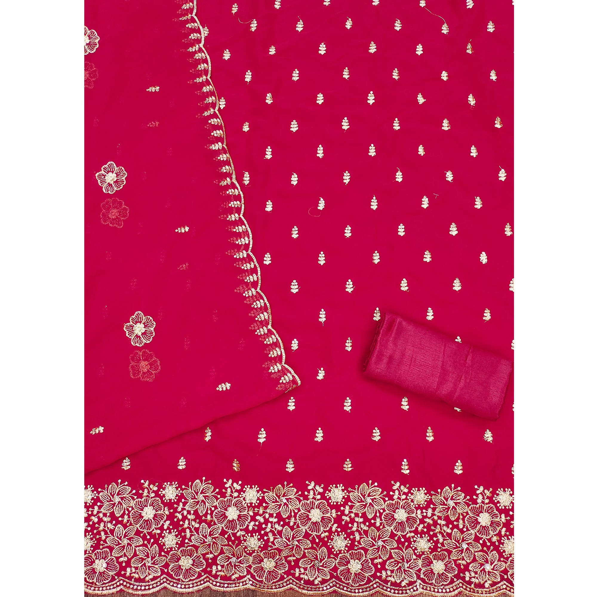 Pink Floral Sequins Embroidered Georgette Dress Material - Image 5