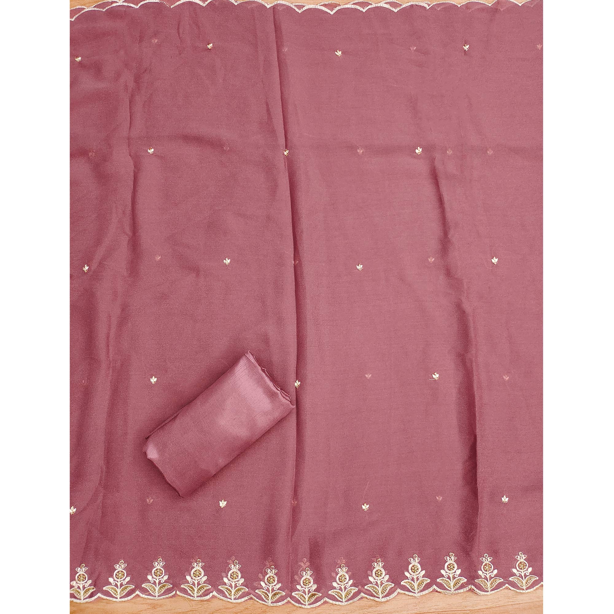 Pink Floral Sequins Embroidered Georgette Dress Material - Image 5