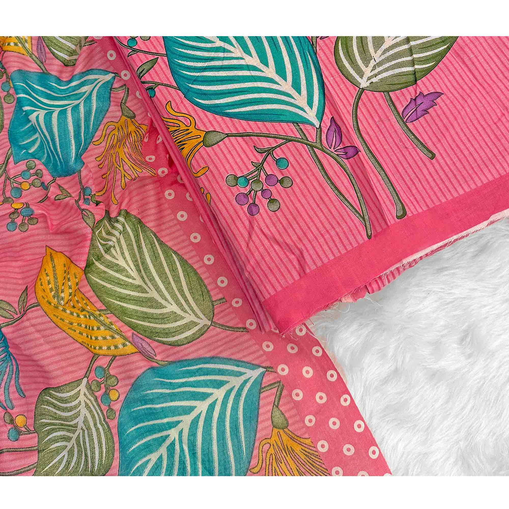 Pink Floral & Striped Printed Pure Cotton Dress Material With Elegant Detailing - Image 5