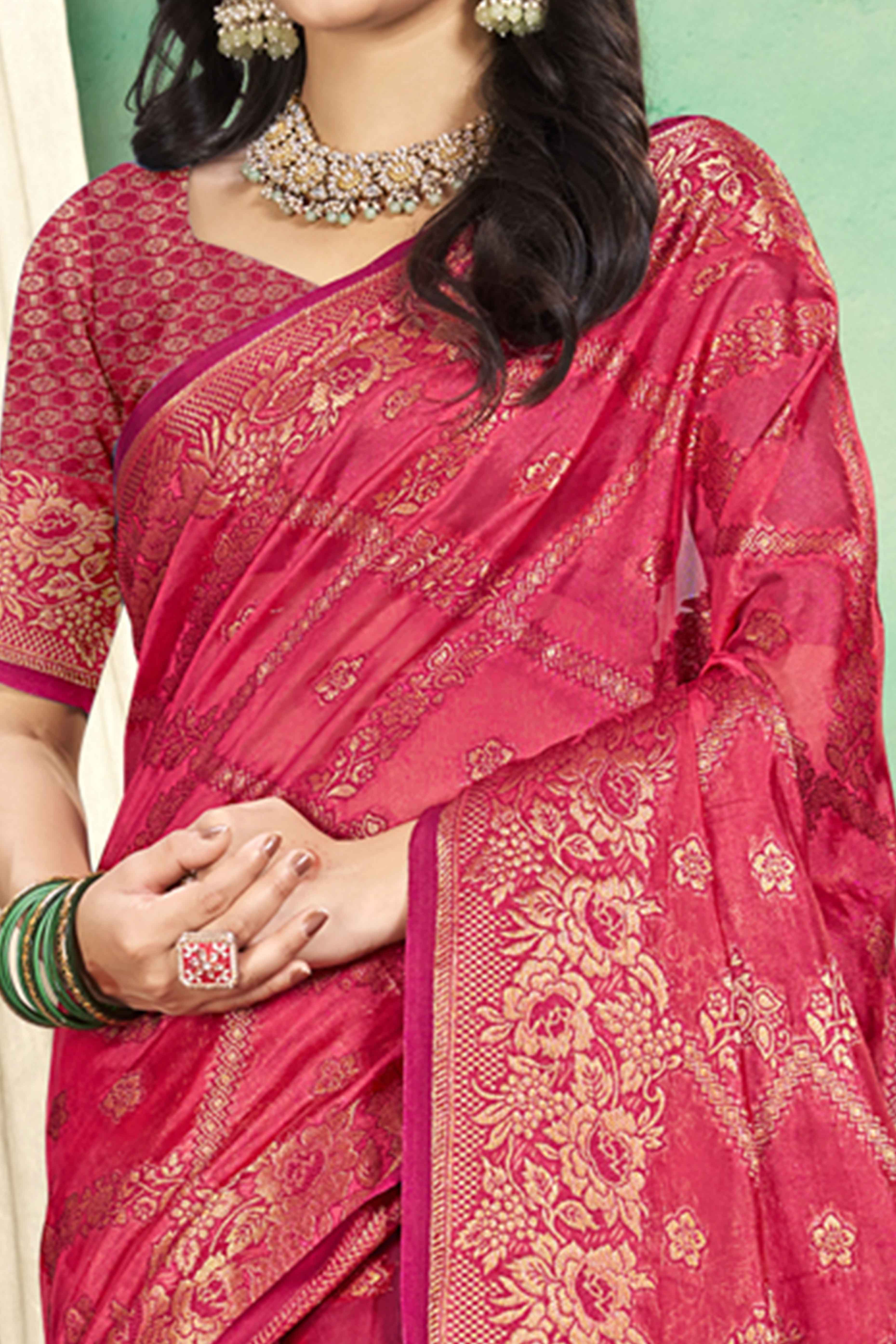 Pink Floral Woven Cotton Silk Saree - Image 2