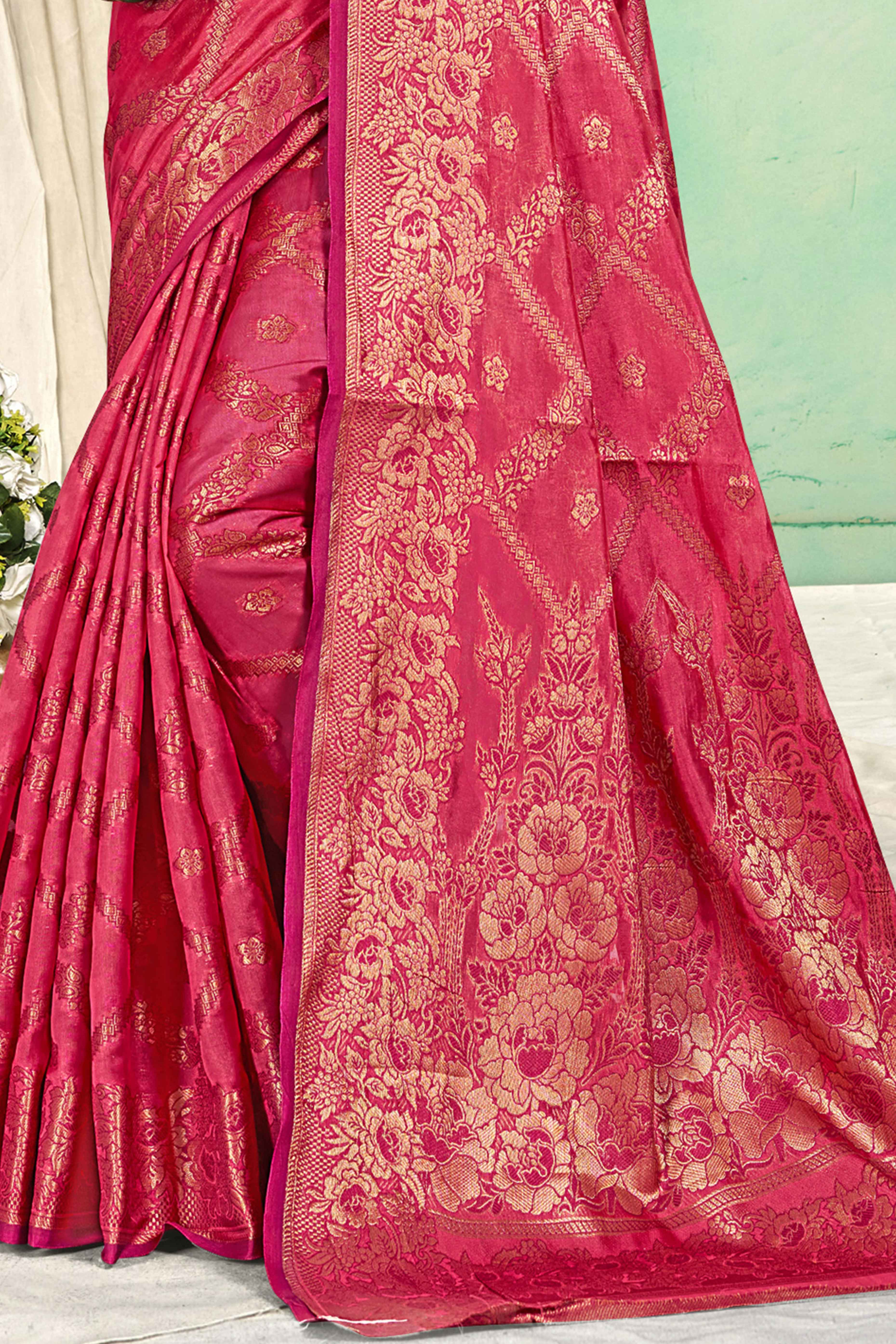 Pink Floral Woven Cotton Silk Saree - Image 4