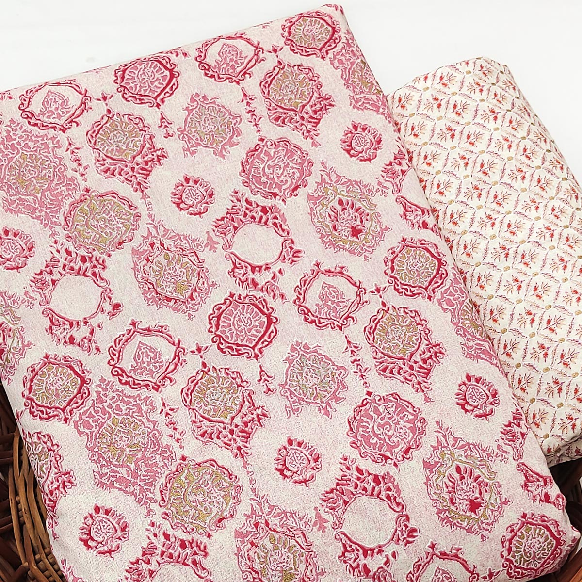 Pink Floral Woven Pure Cotton Dress Material - Image 2