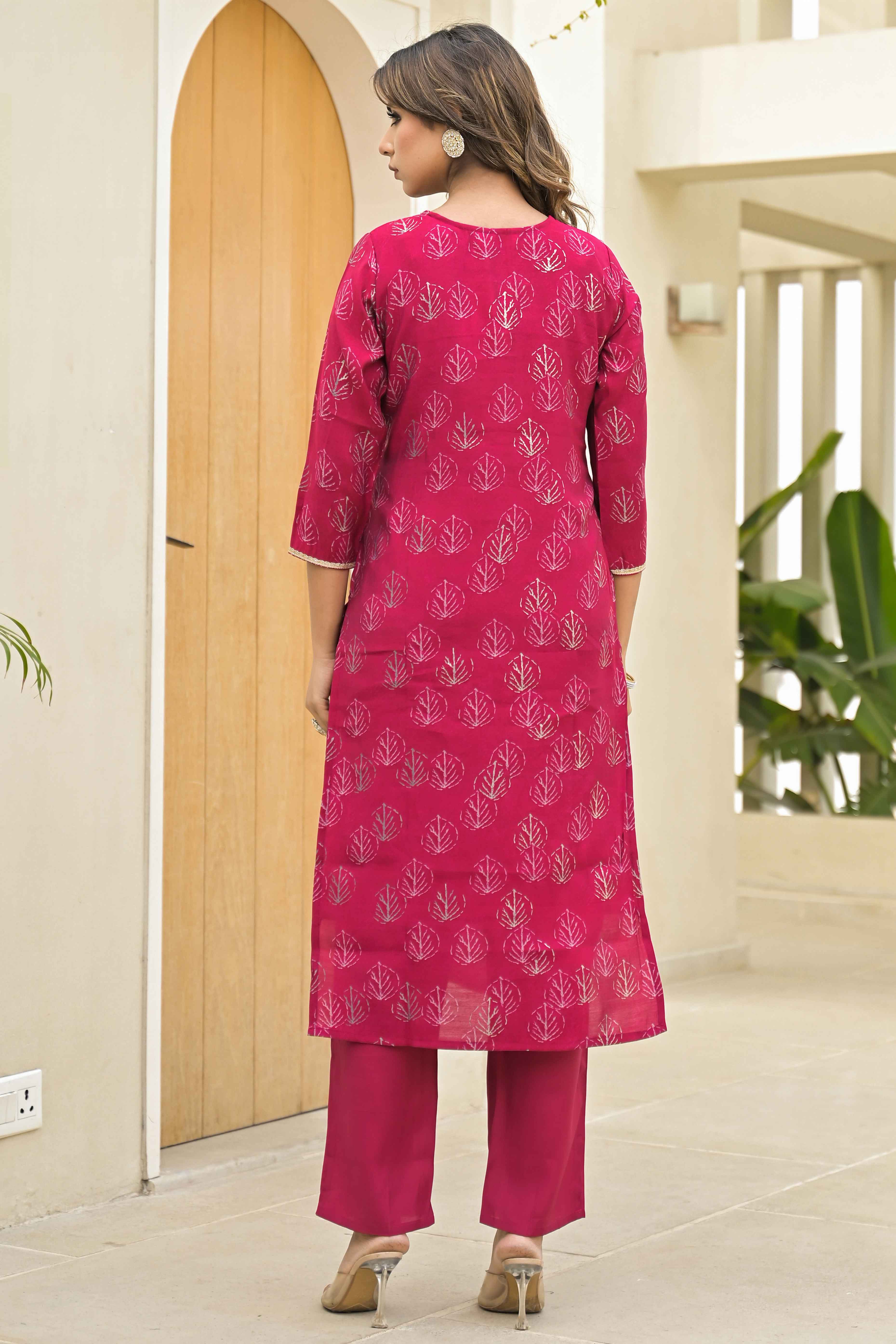 Pink Foil Printed Chanderi Straight Salwar Suit - Image 7